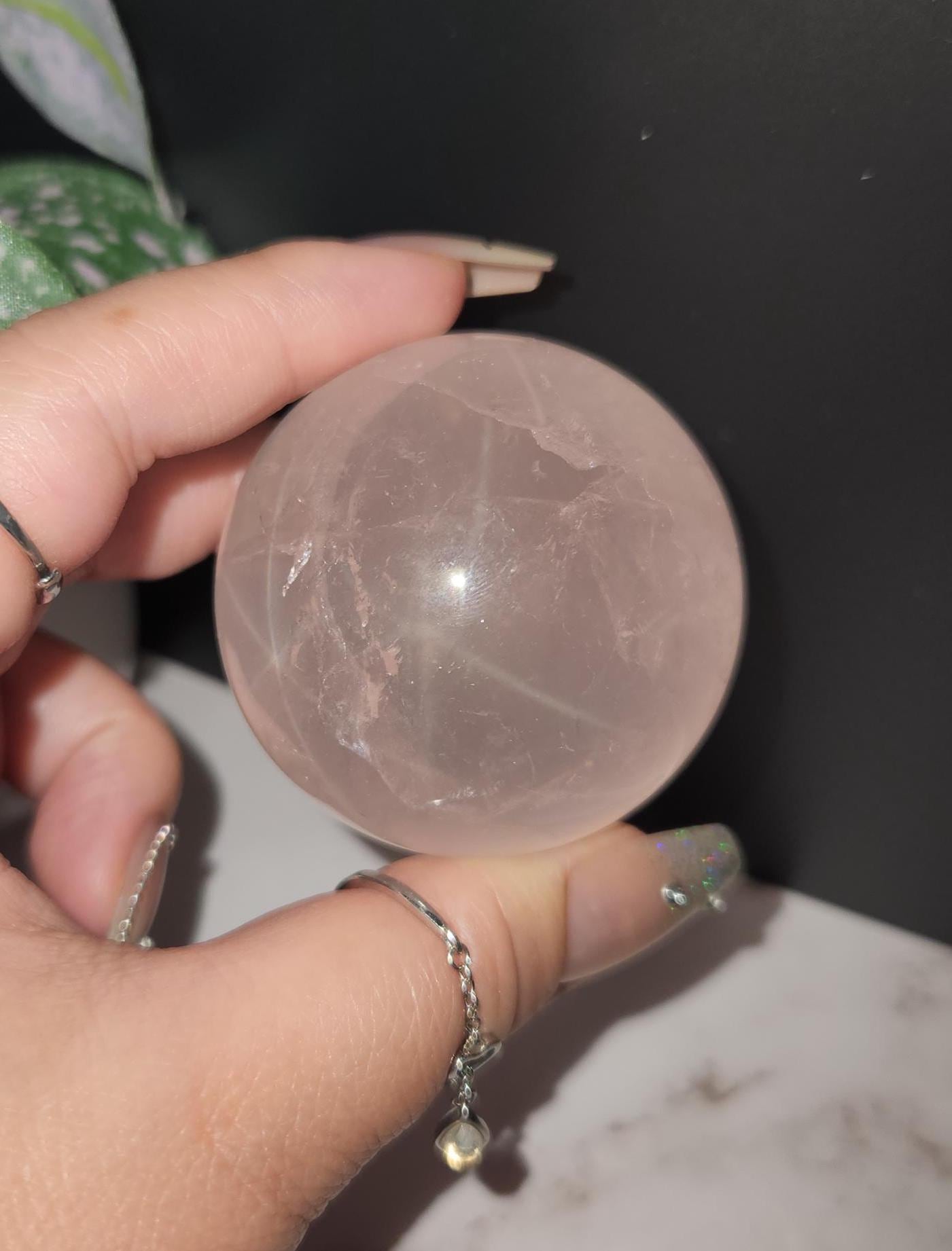 High quality 6 star rose quartz sphere with rainbows and asterism from Mozambique P47 R6