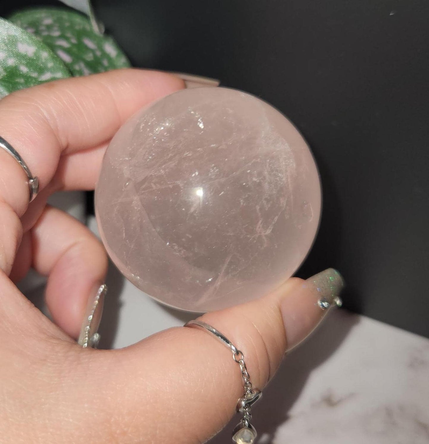 High quality 6 star rose quartz sphere with rainbows and asterism from Mozambique P47 R6