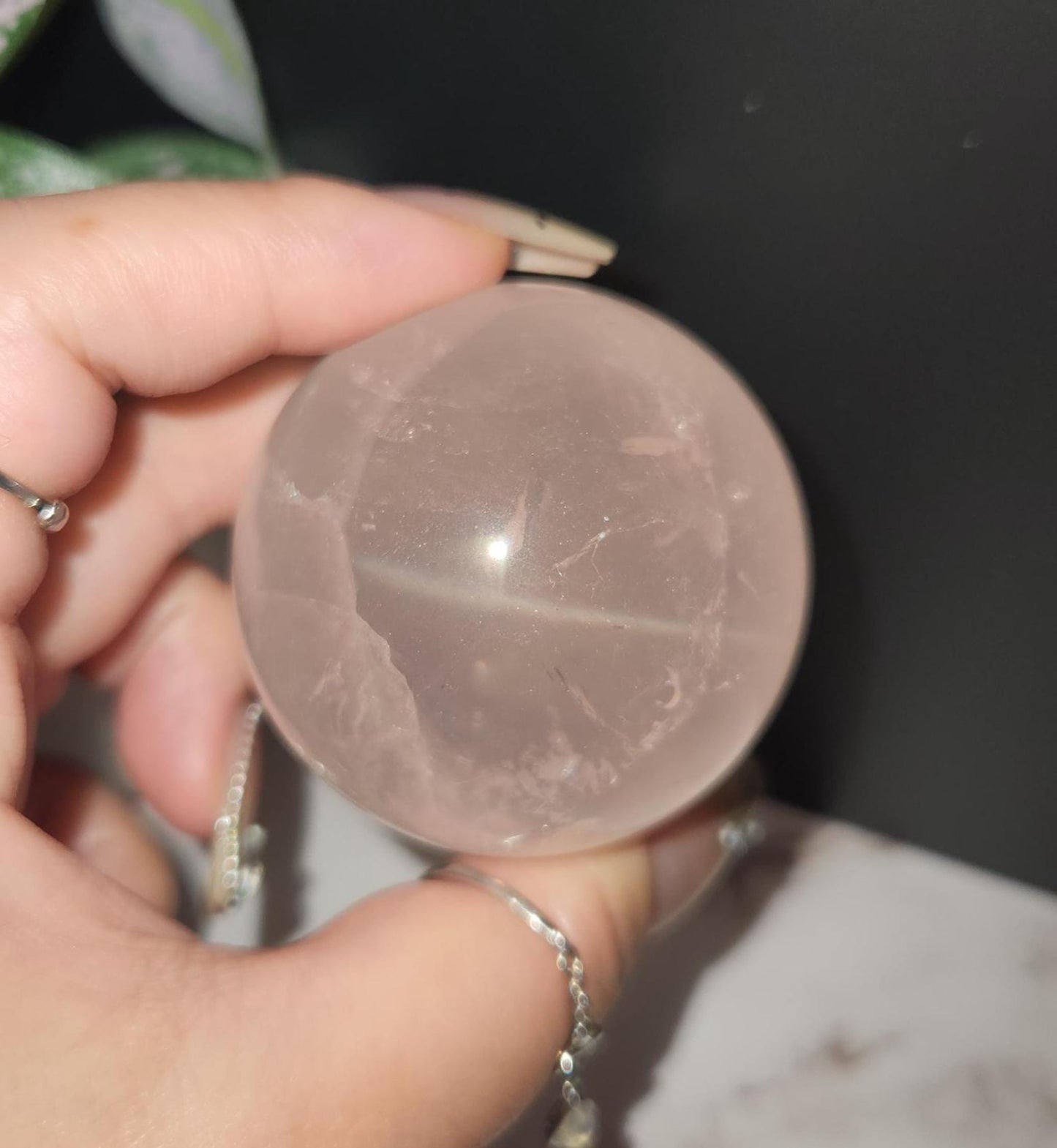 High quality 6 star rose quartz sphere with rainbows and asterism from Mozambique P47 R6