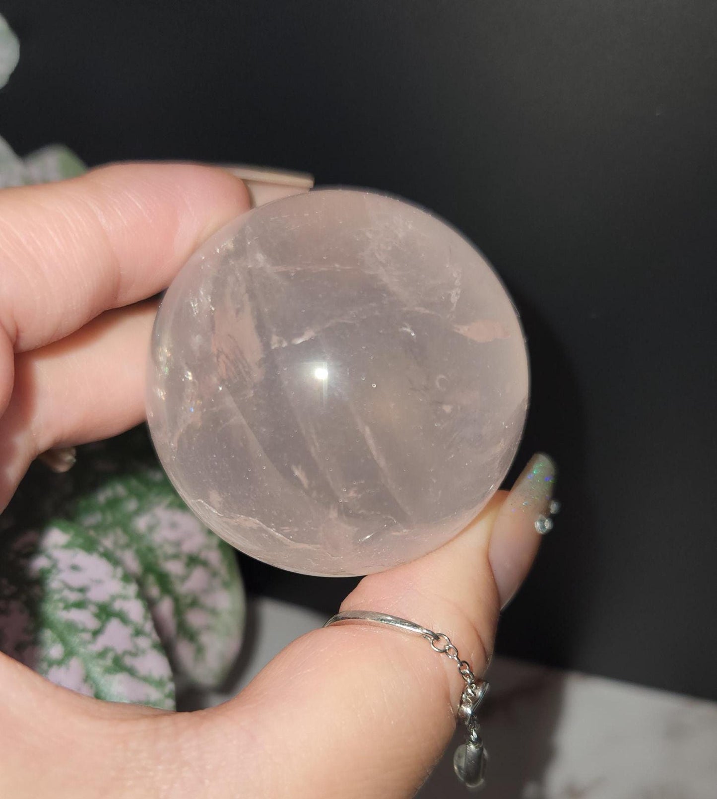 High quality 6 star rose quartz sphere with rainbows and asterism from Mozambique W36 R8