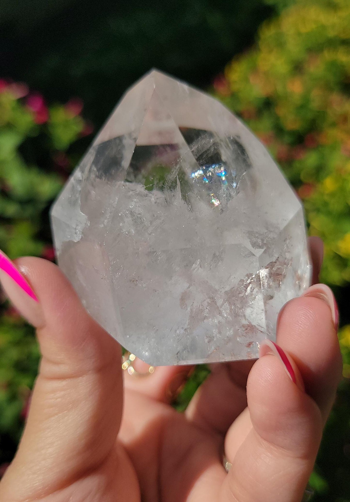 Beautiful chunky clear quartz tower with rainbows from Brazil V44