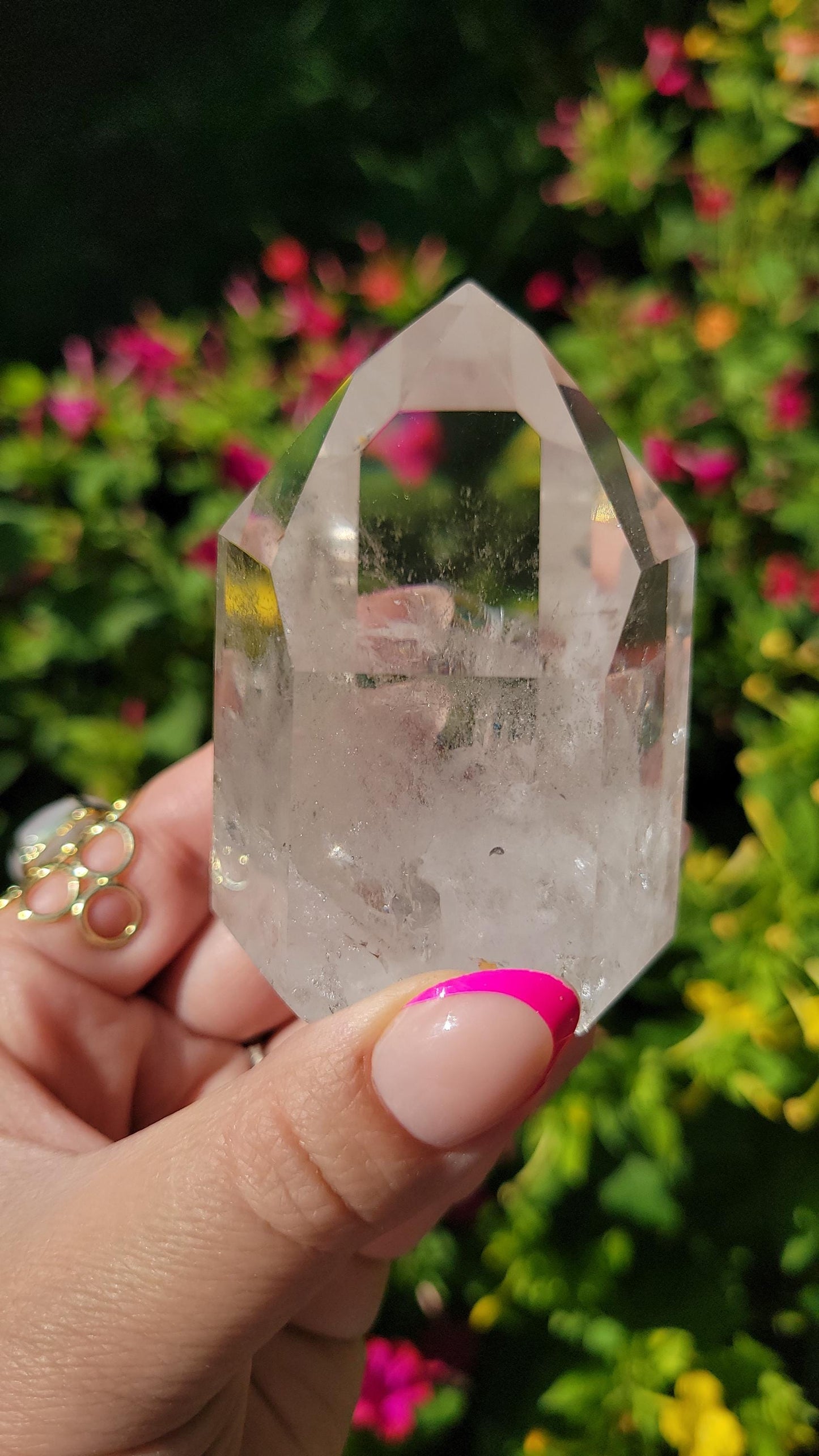 Beautiful high quality light smoky quartz tower with lots of rainbows and iron inclusions from Brazil