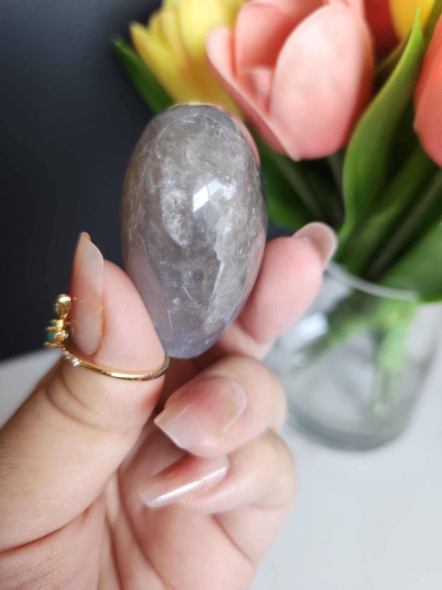 Beautiful blue rose quartz heart with rainbows from Madagascar 15A