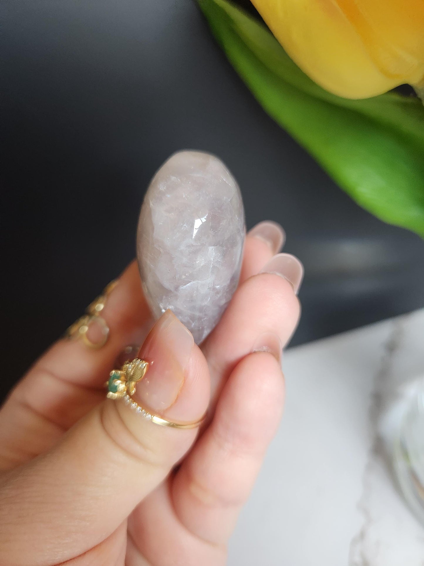 Beautiful blue rose quartz heart with rainbows from Madagascar 8D