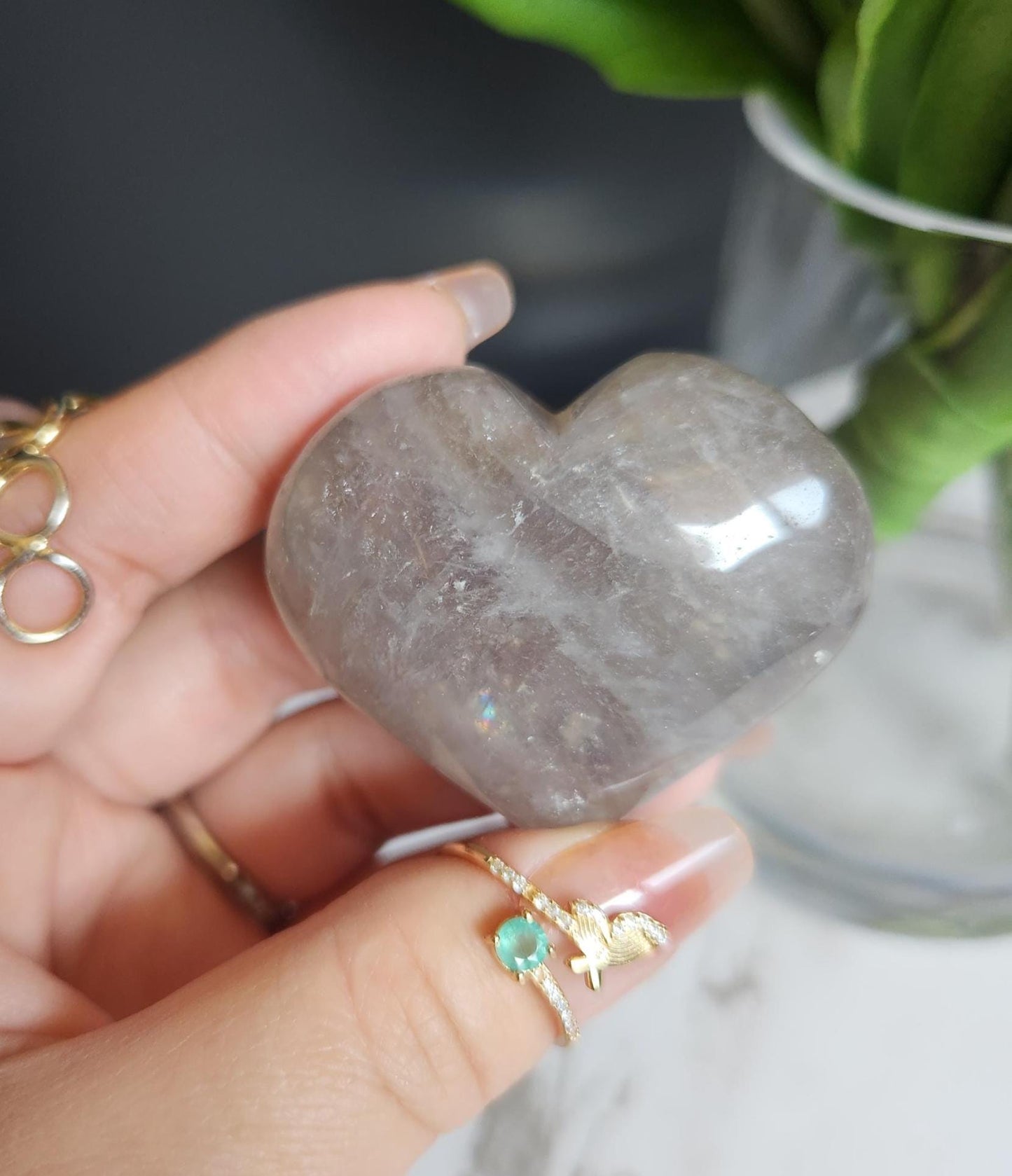 Beautiful blue rose quartz heart with rainbows from Madagascar 11C