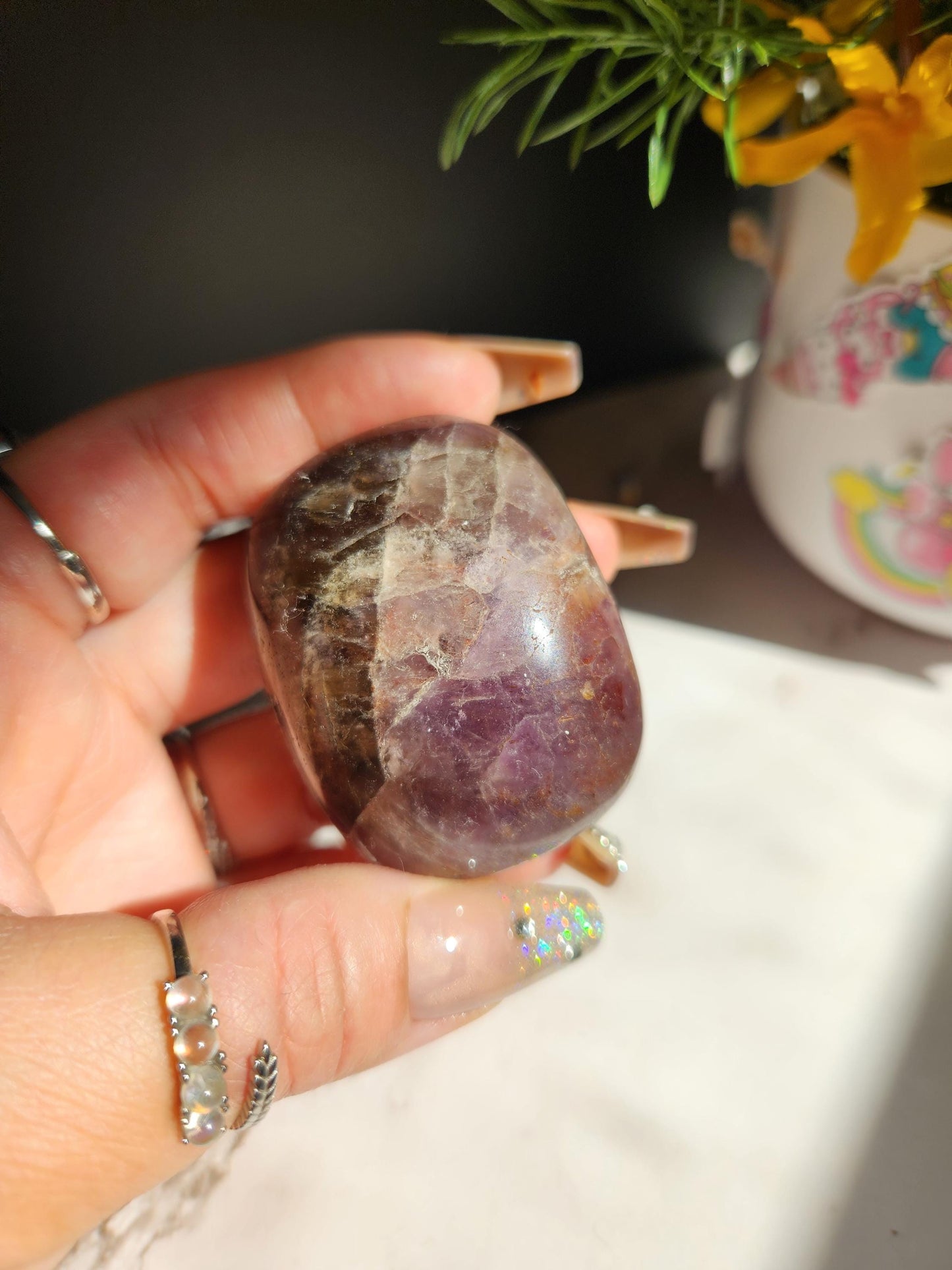 Rare natural super seven palm stone from Brazil 26D