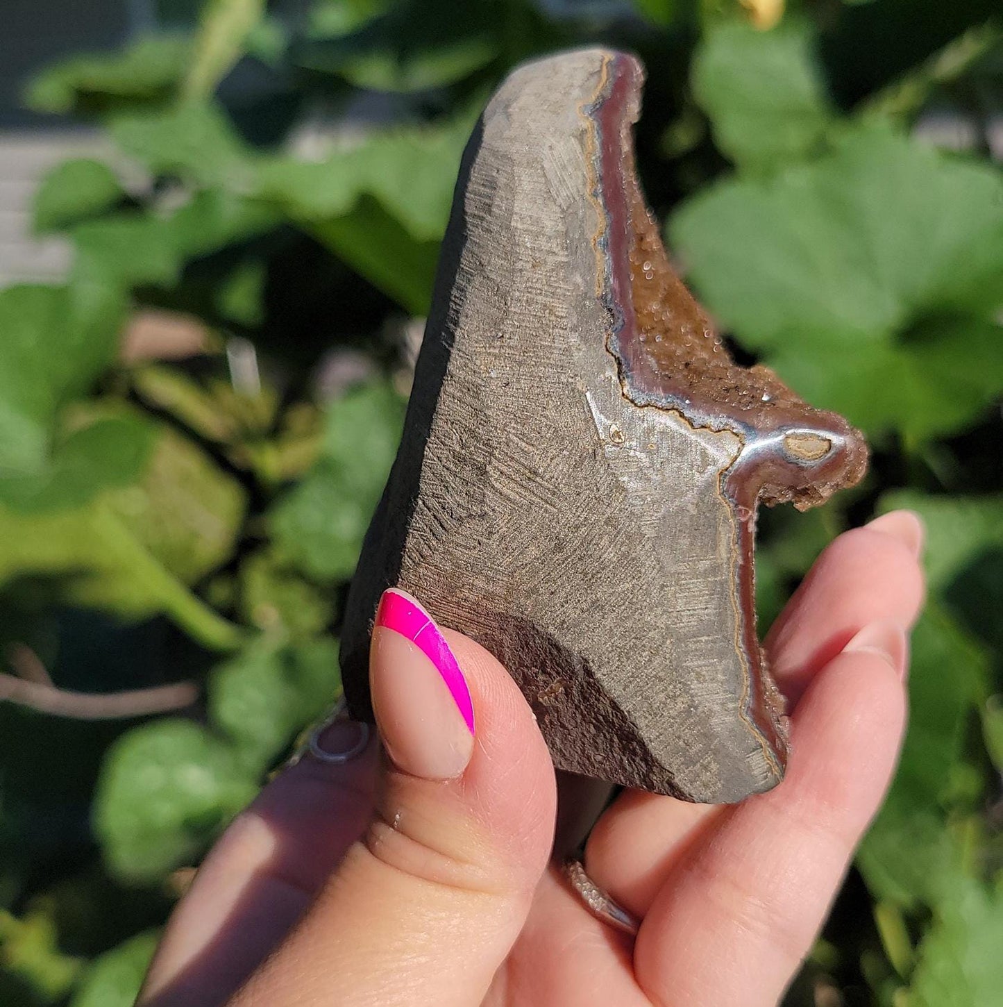 Beautiful brown rainbow amethyst cutbase from Uruguay, natural color