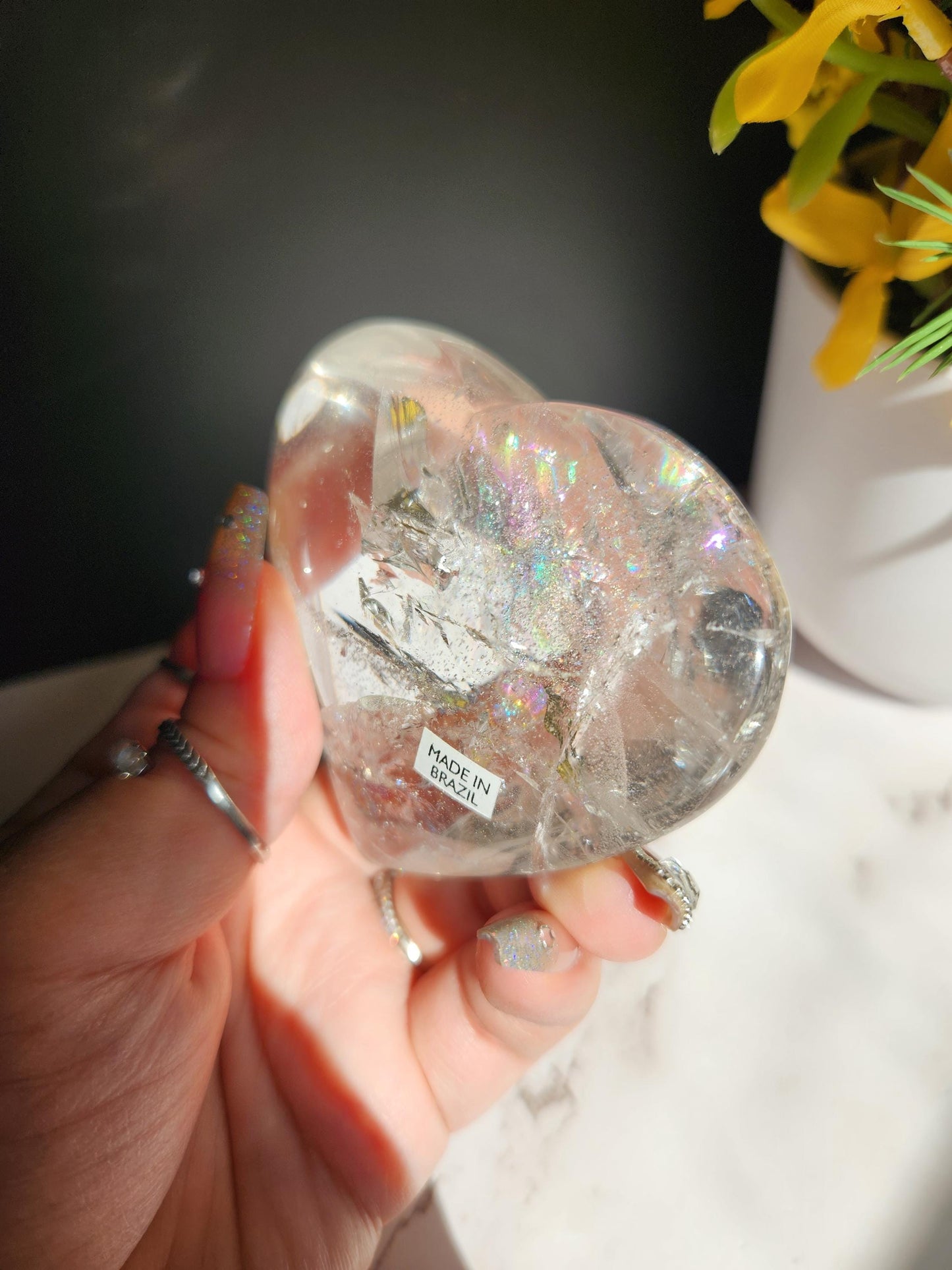 Beautiful clear quartz heart with rainbows from Brazil 55G