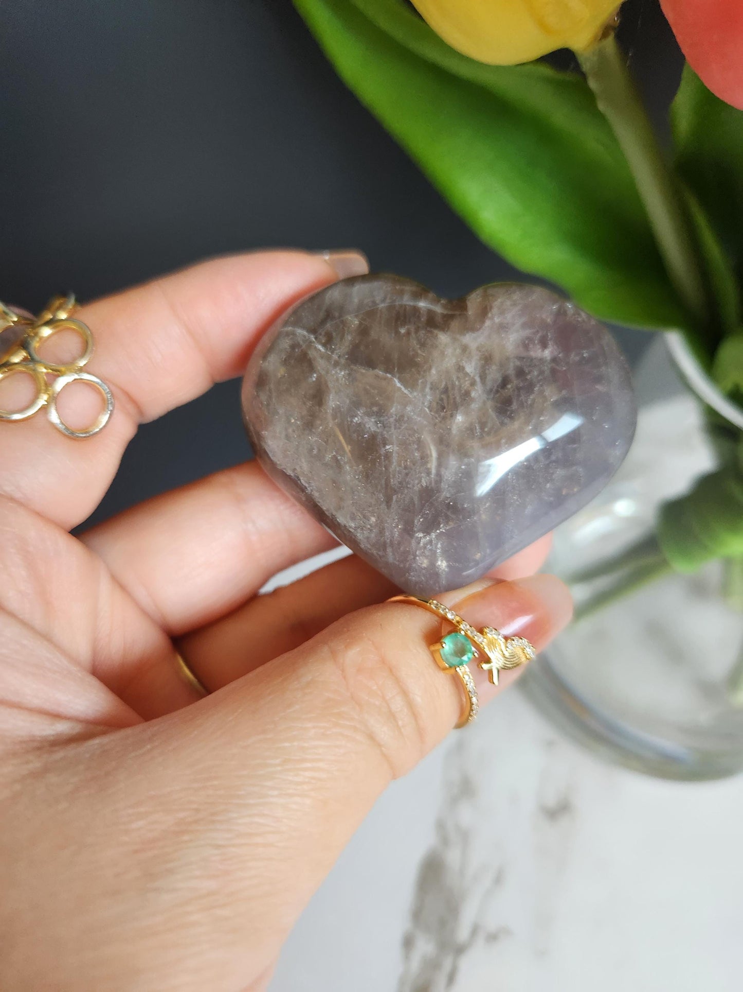 Beautiful blue rose quartz heart with rainbows from Madagascar 15A
