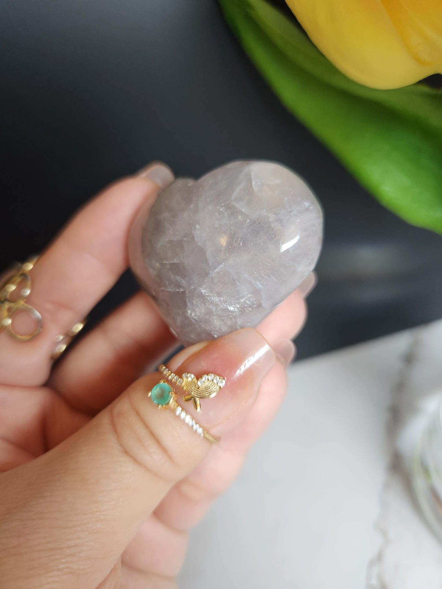 Beautiful blue rose quartz heart with rainbows from Madagascar 8D