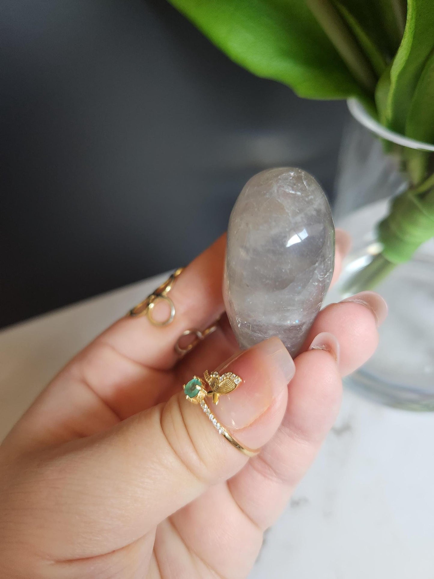 Beautiful blue rose quartz heart with rainbows from Madagascar 11C
