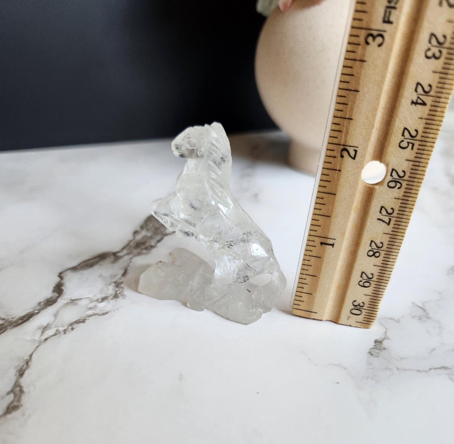 Amazing hand carved clear quartz horse, home decor, self standing B
