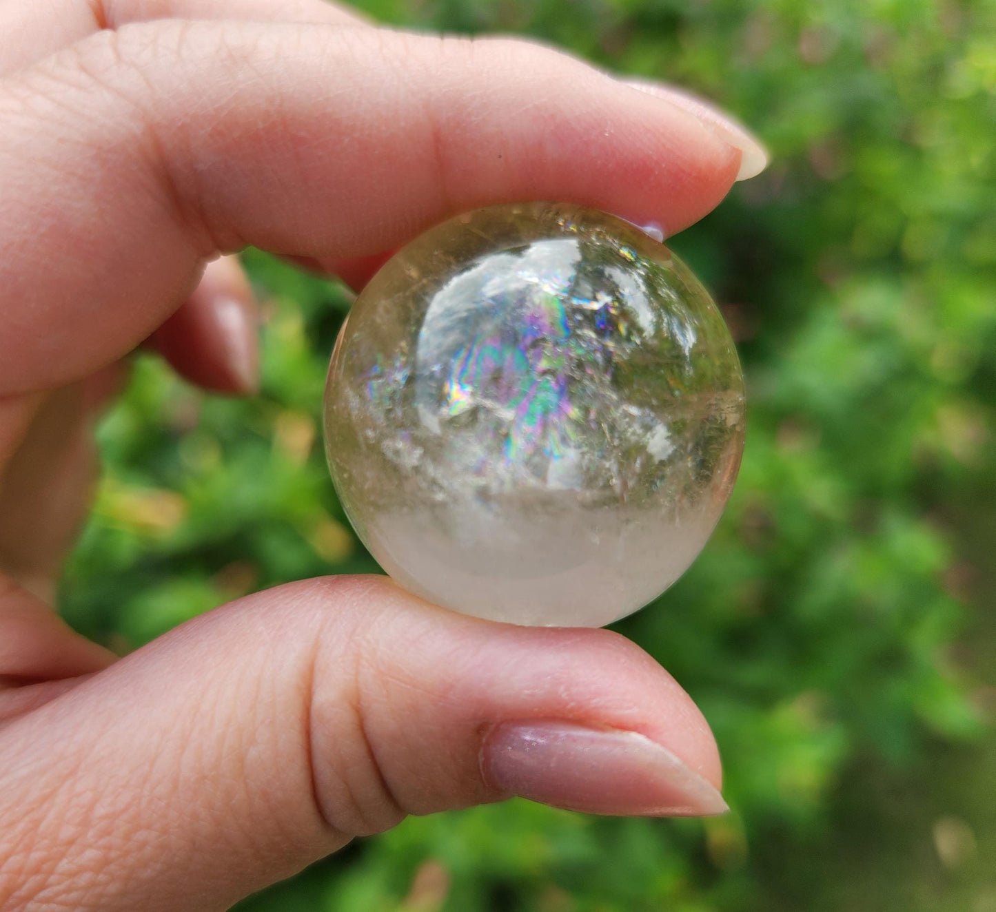 Gorgeous natural light honey citrine sphere from Brazil with rainbows, genuine, untreated  37CS