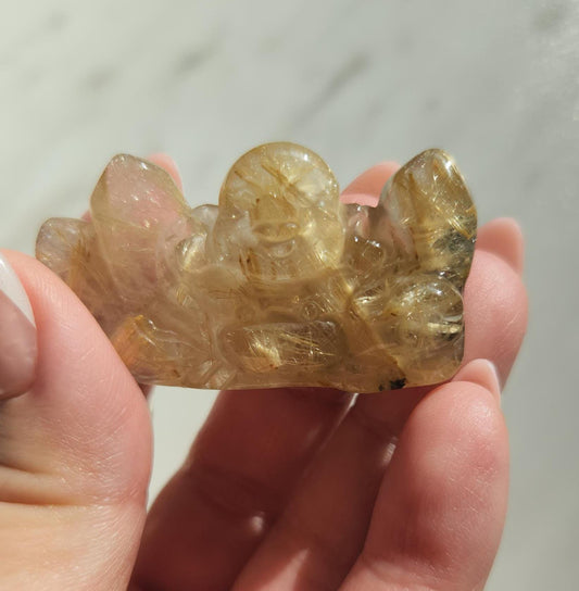 High quality hand carved buddha, laughing buddha, golden rutile