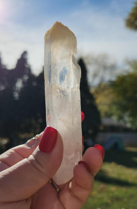 Rare large mango cigar quartz point with smoke from Columbia, self healed, collection piece