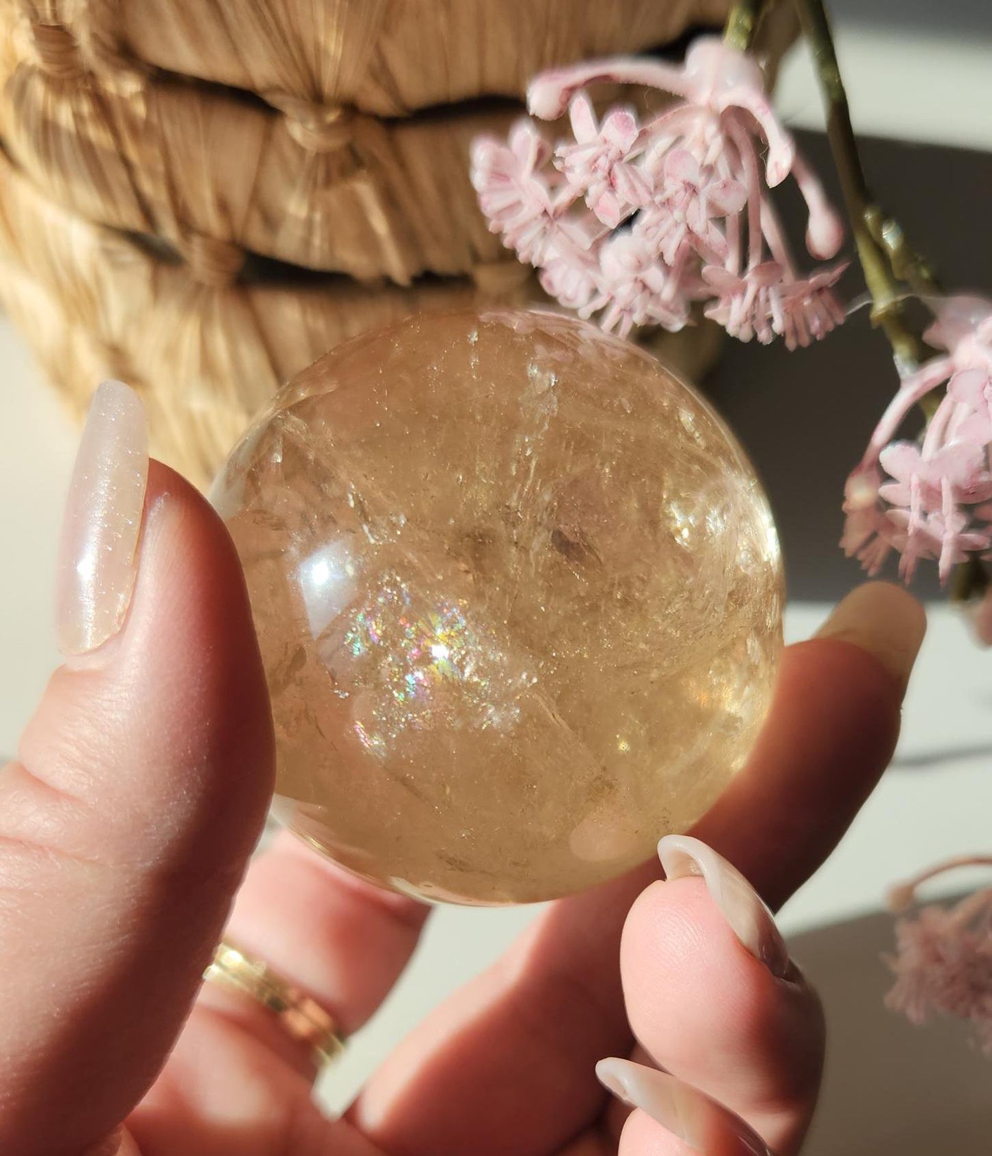 Beautiful natural honey citrine sphere from Brazil with rainbows, genuine,  untreated  164CS