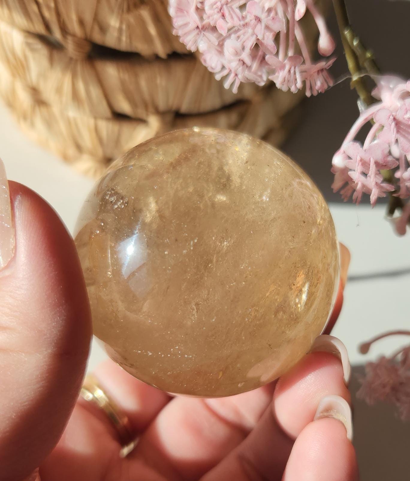 Beautiful natural honey citrine sphere from Brazil with rainbows, genuine,  untreated  164CS