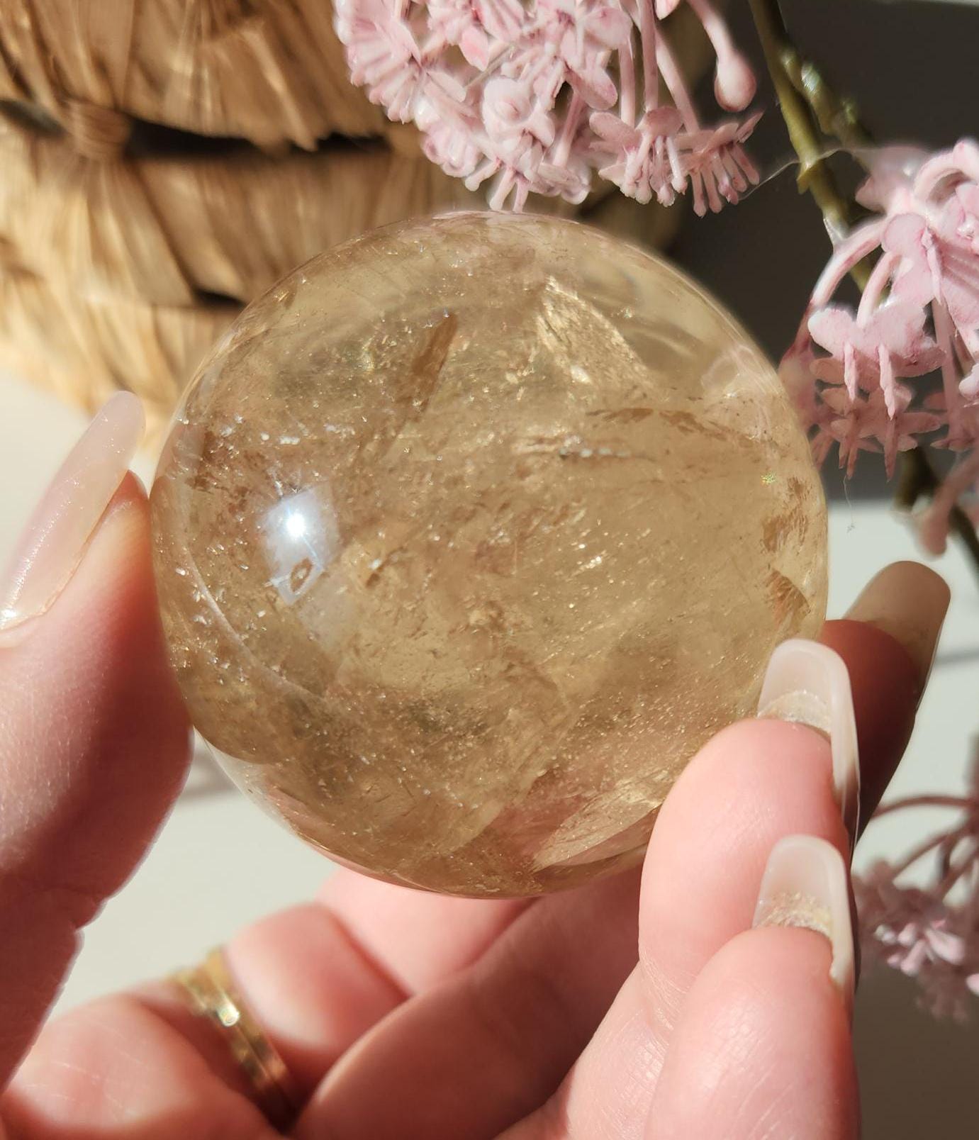 Beautiful natural honey citrine sphere from Brazil with rainbows, genuine,  untreated  164CS