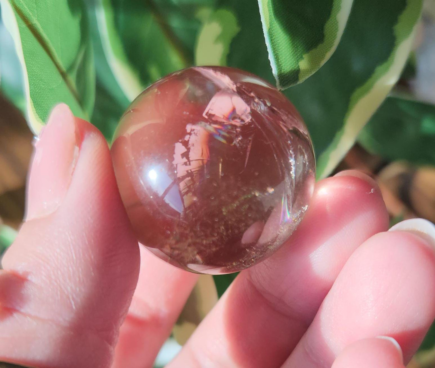 High quality natural light smoky quartz sphere with amazing rainbows