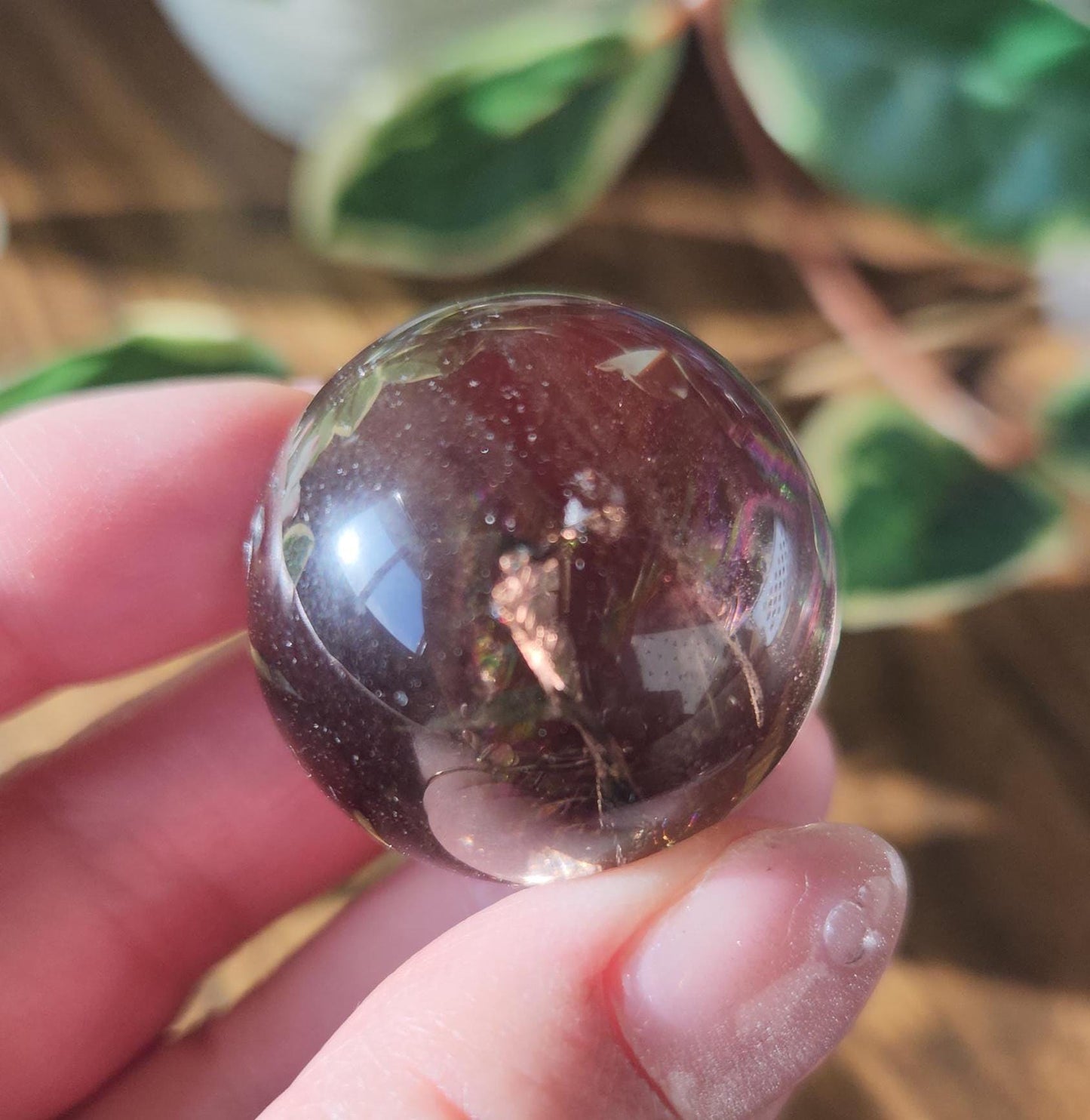 High quality natural dark smoky quartz sphere with amazing rainbows
