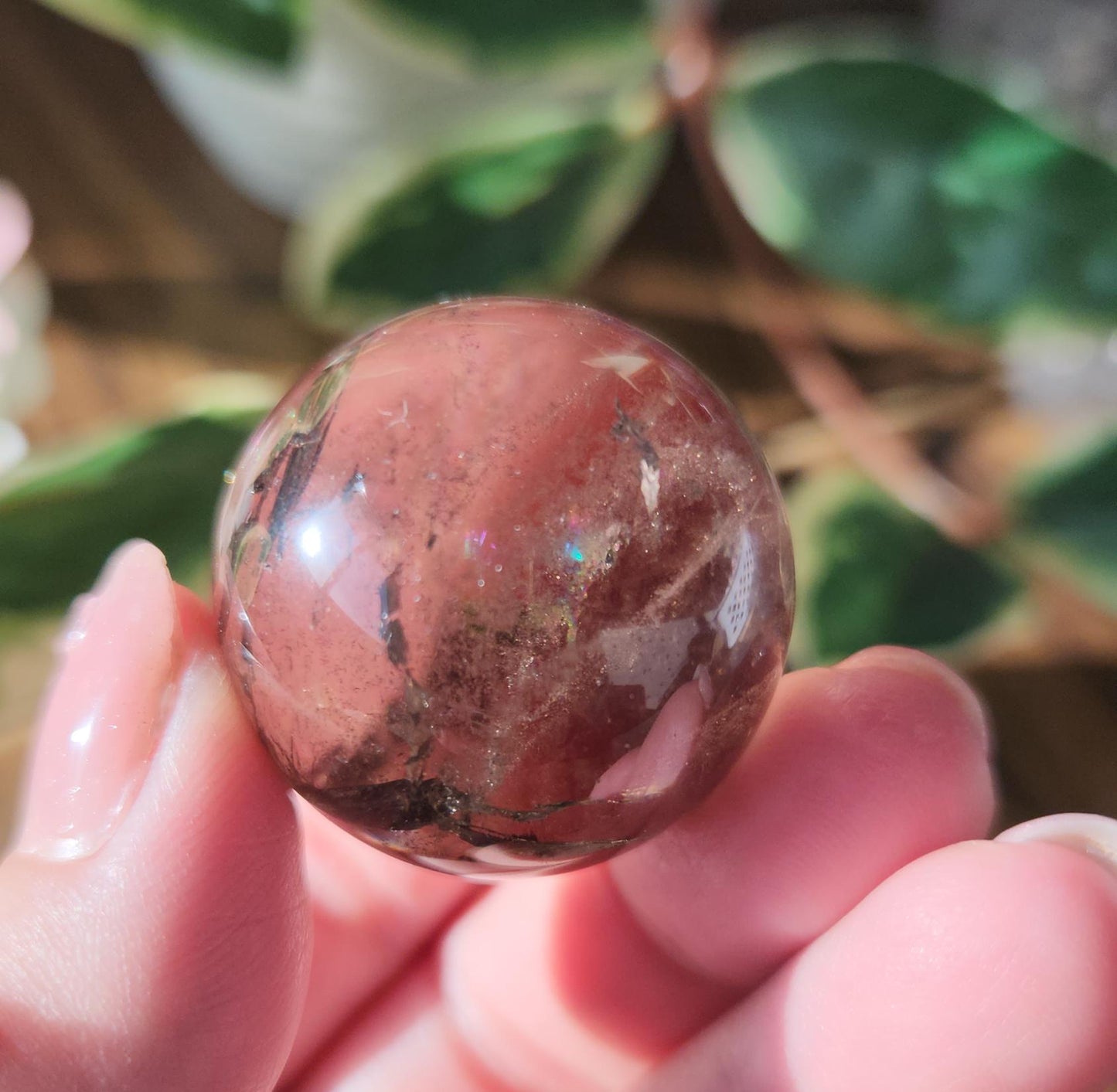 High quality natural dark smoky quartz sphere with amazing rainbows