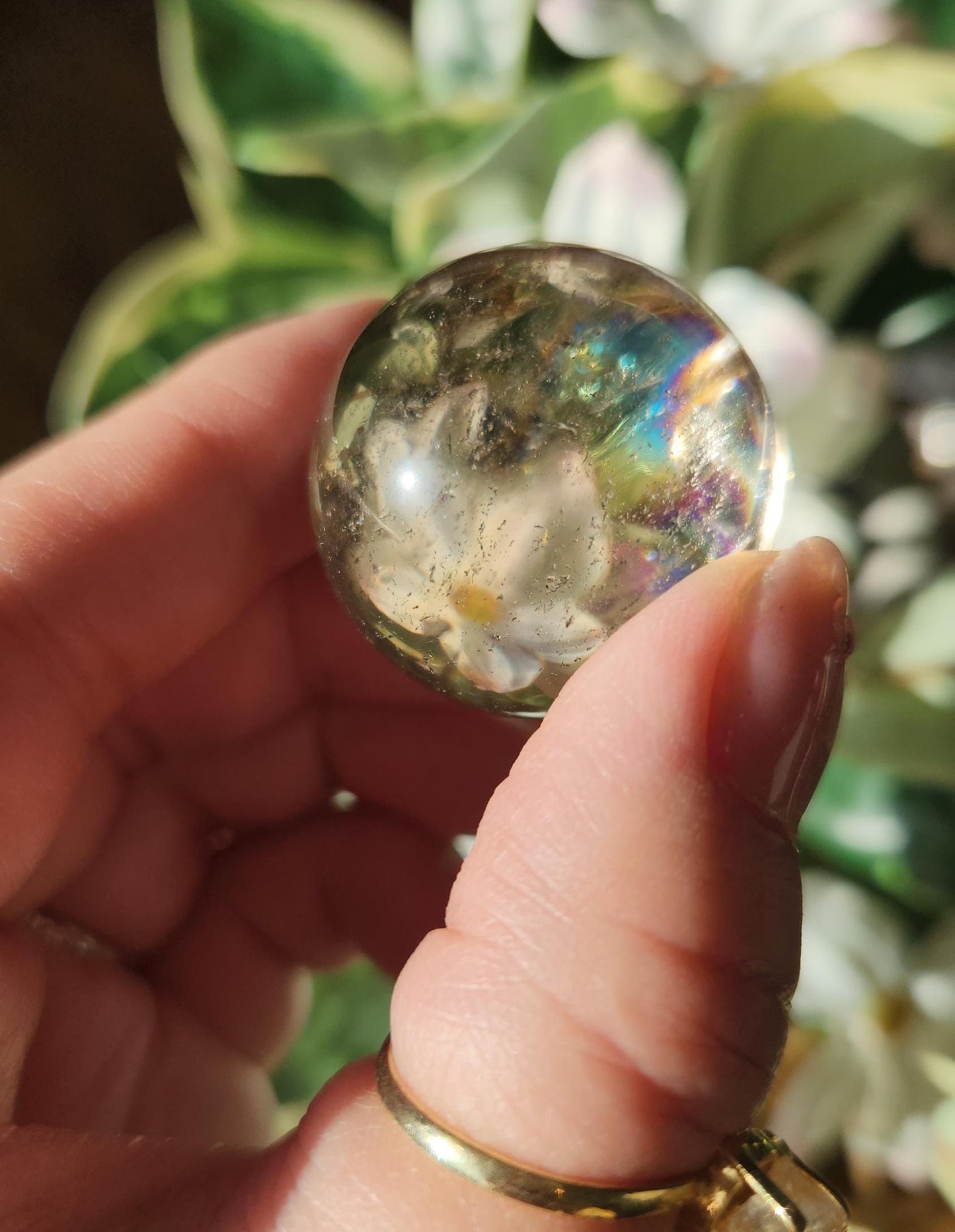 High quality natural smoky quartz sphere with amazing rainbows
