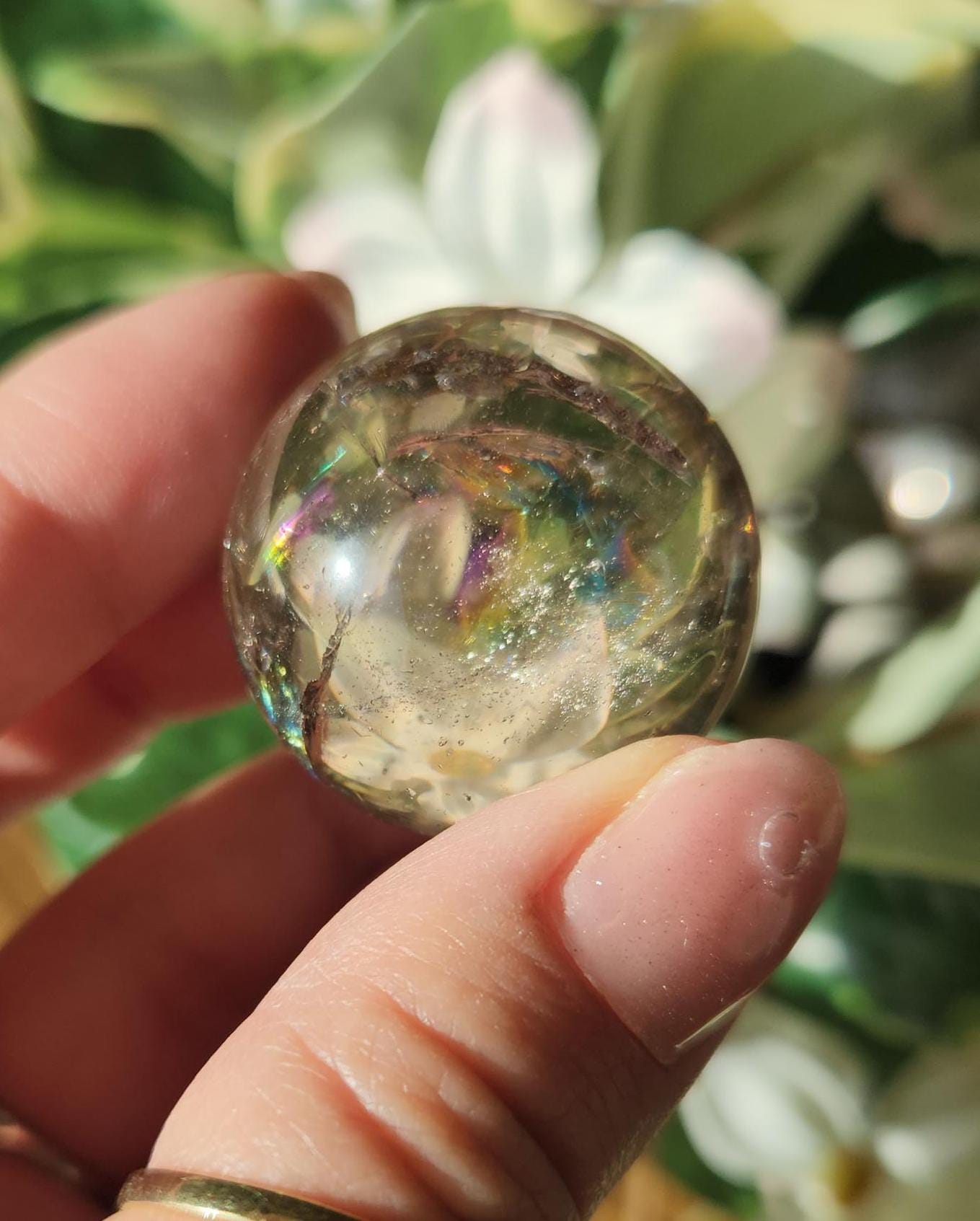 High quality natural smoky quartz sphere with amazing rainbows