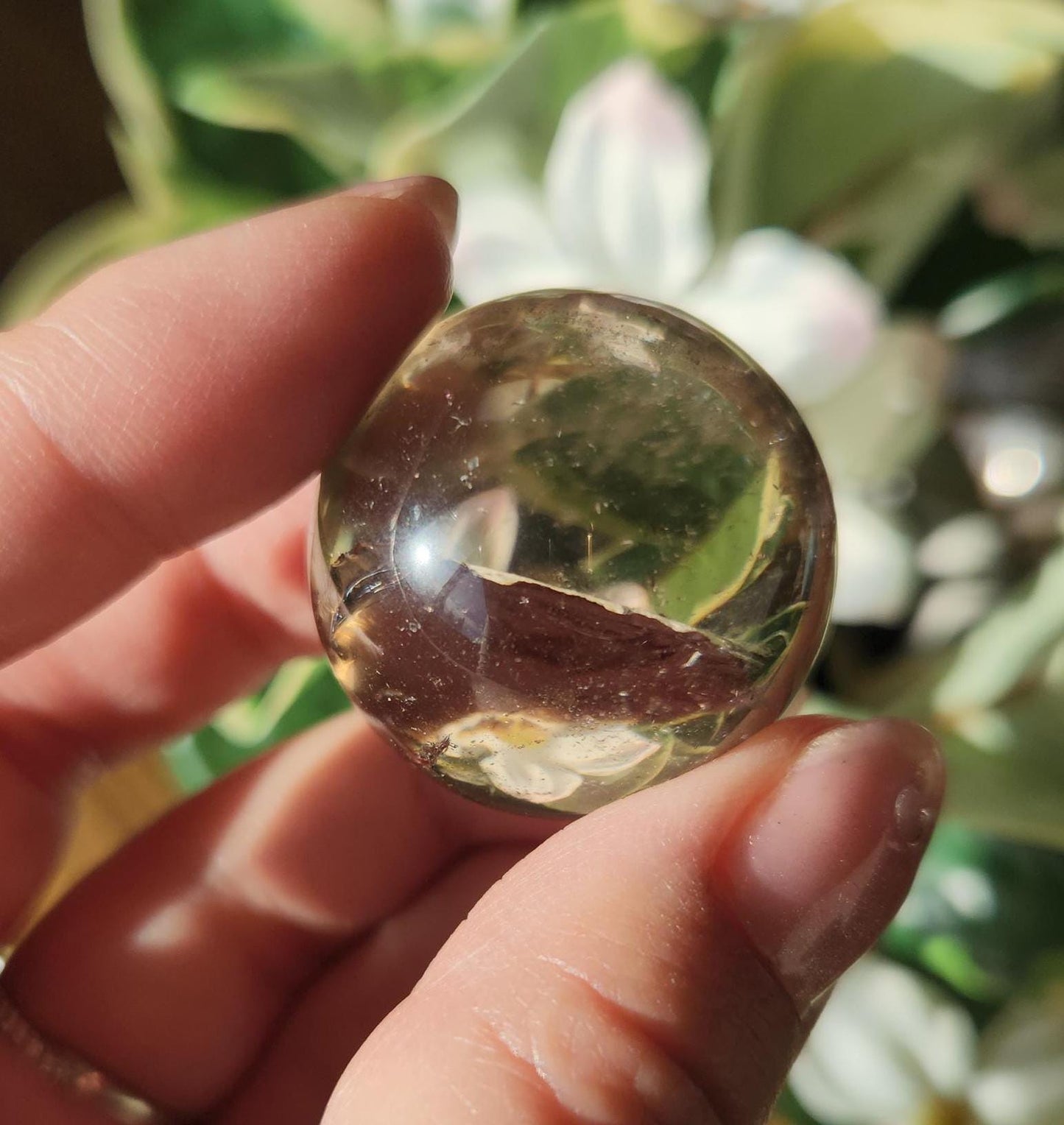 High quality natural smoky quartz sphere with amazing rainbows