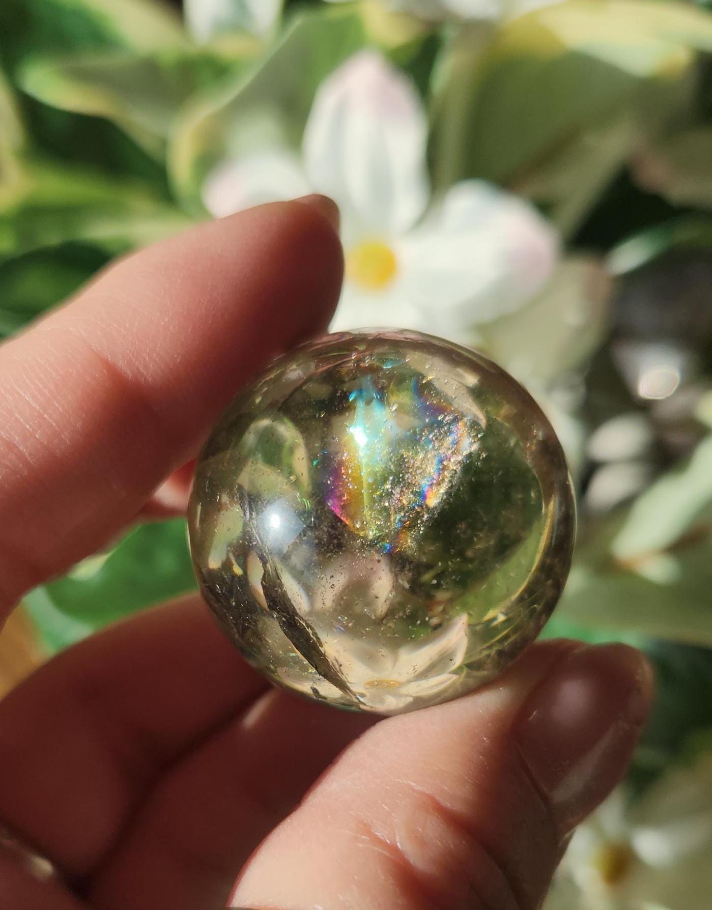 High quality natural smoky quartz sphere with amazing rainbows