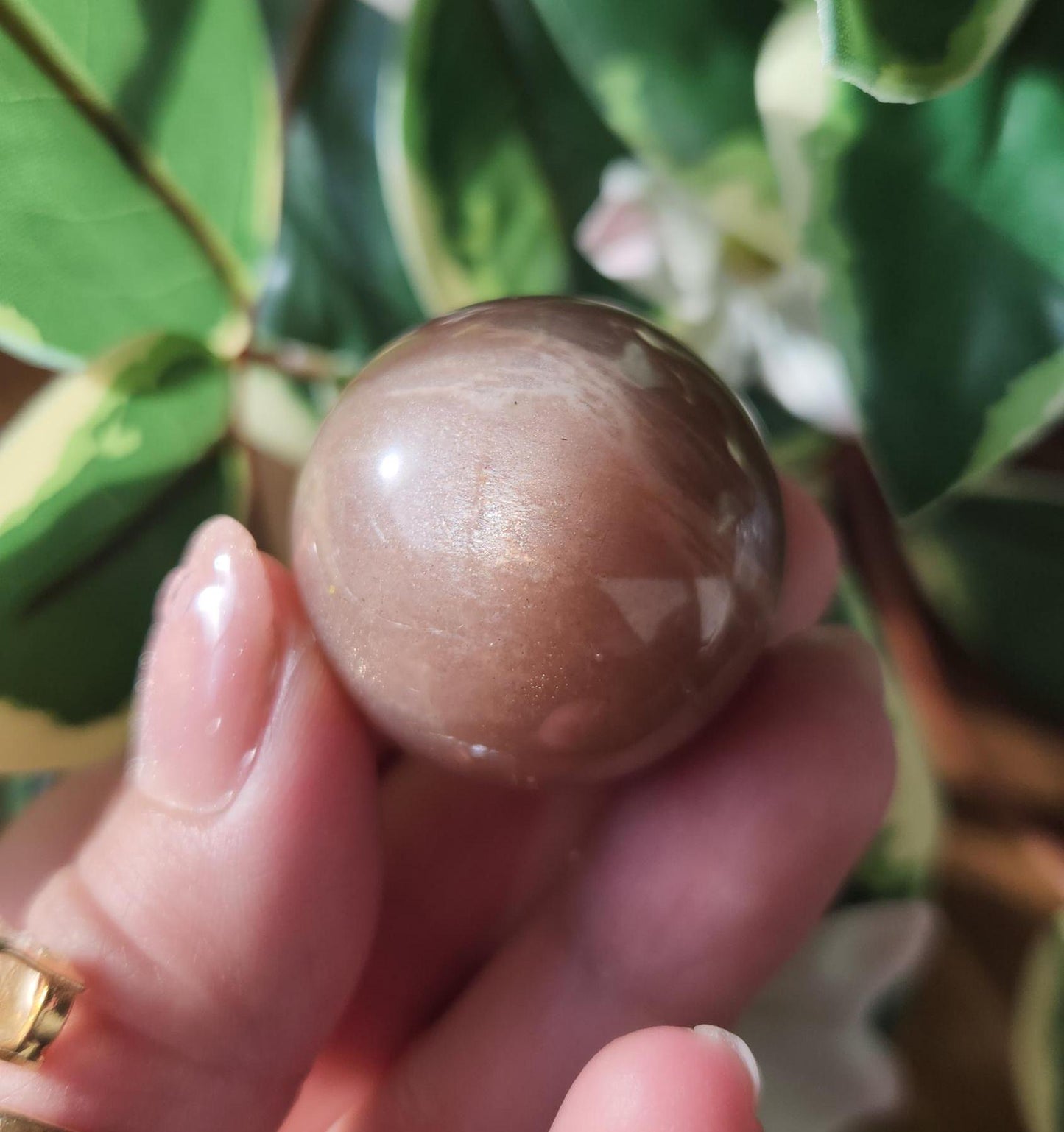 Beautiful high flash peach moonstone sphere
