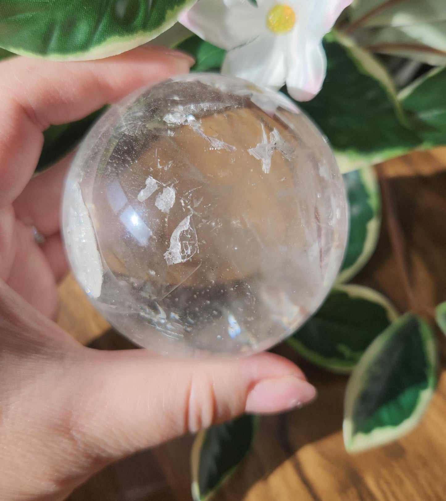 High quality lemurian clear quartz sphere with rainbows and inclusions, from the Tocantins mine in Brazil, authentic lemurian 146L  67.1mm