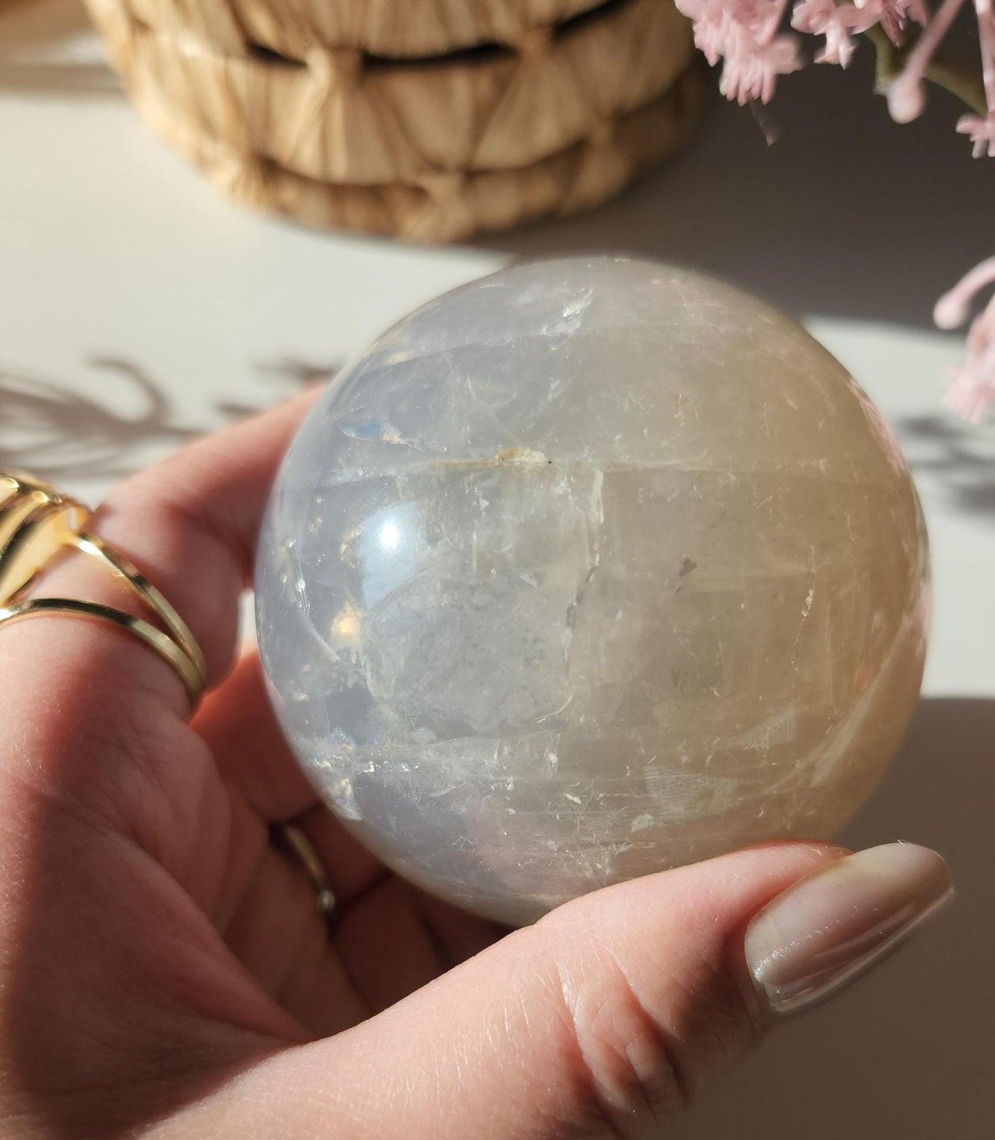 Blue rose quartz sphere