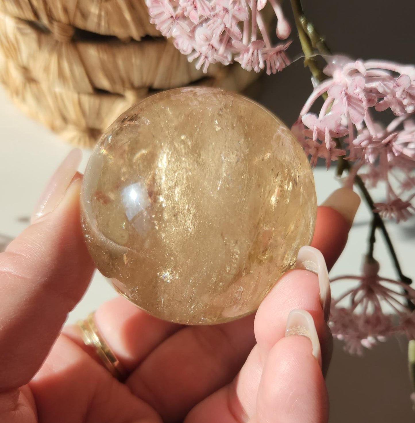 Beautiful natural honey citrine sphere from Brazil with rainbows, genuine,  untreated  164CS