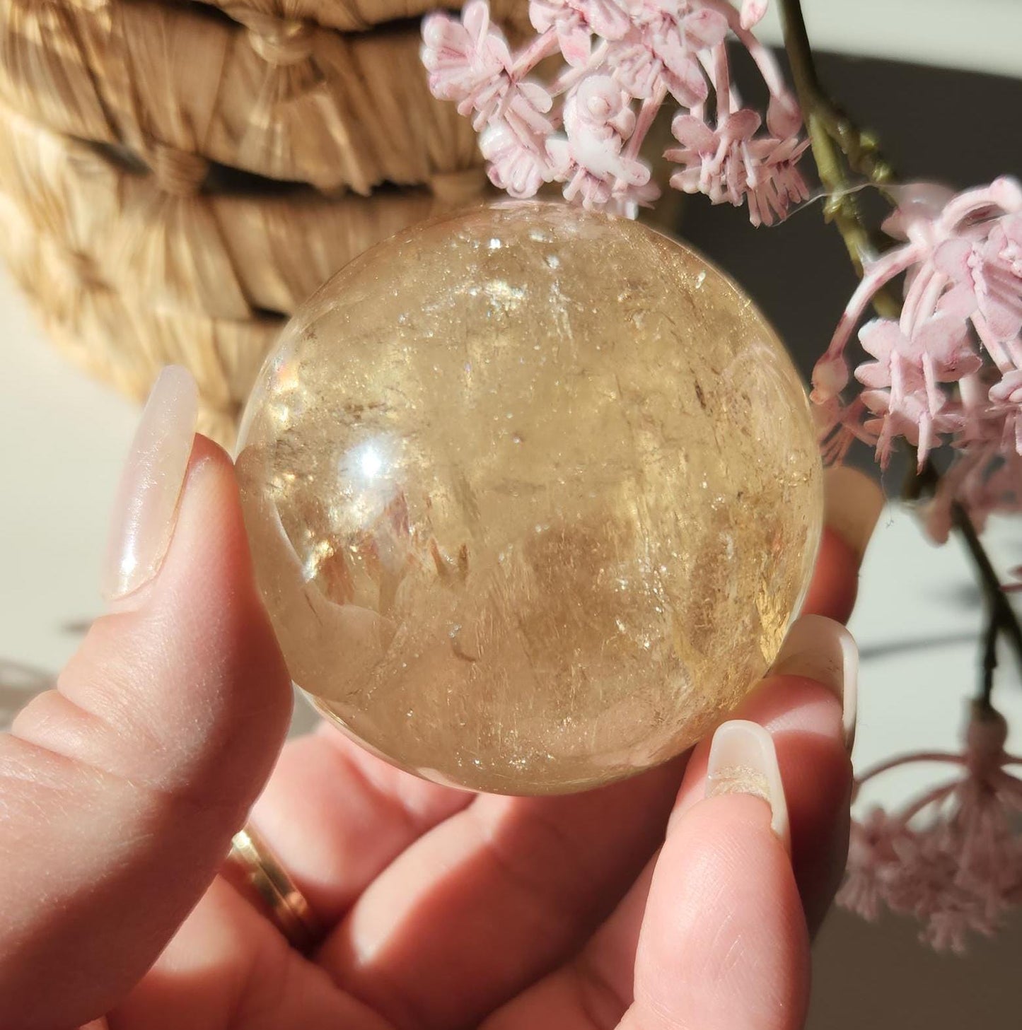 Beautiful natural honey citrine sphere from Brazil with rainbows, genuine,  untreated  164CS