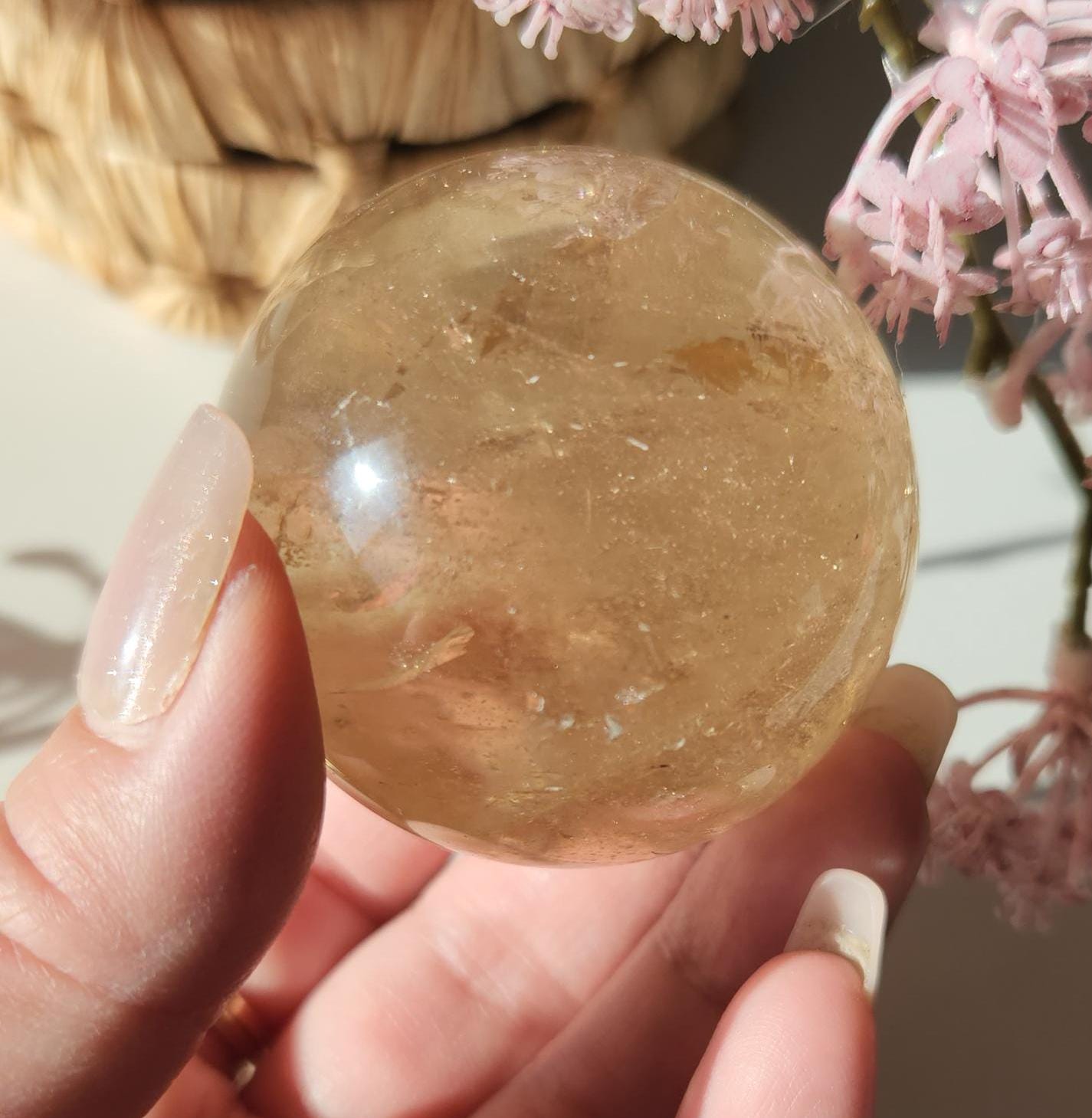 Beautiful natural honey citrine sphere from Brazil with rainbows, genuine,  untreated  164CS