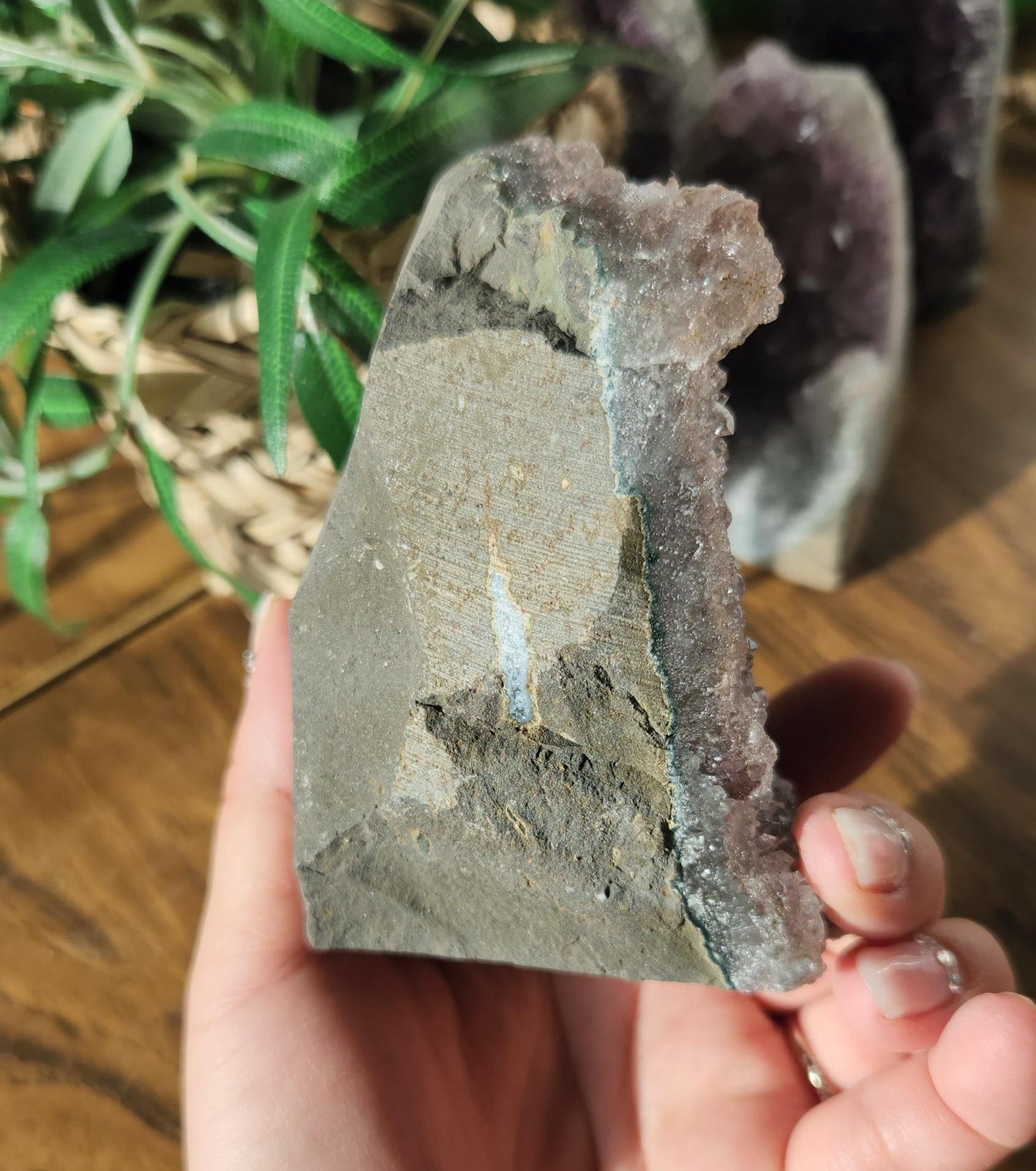 Pretty purple amethyst with small sparkly points, raw cutbase, natural, from Brazil