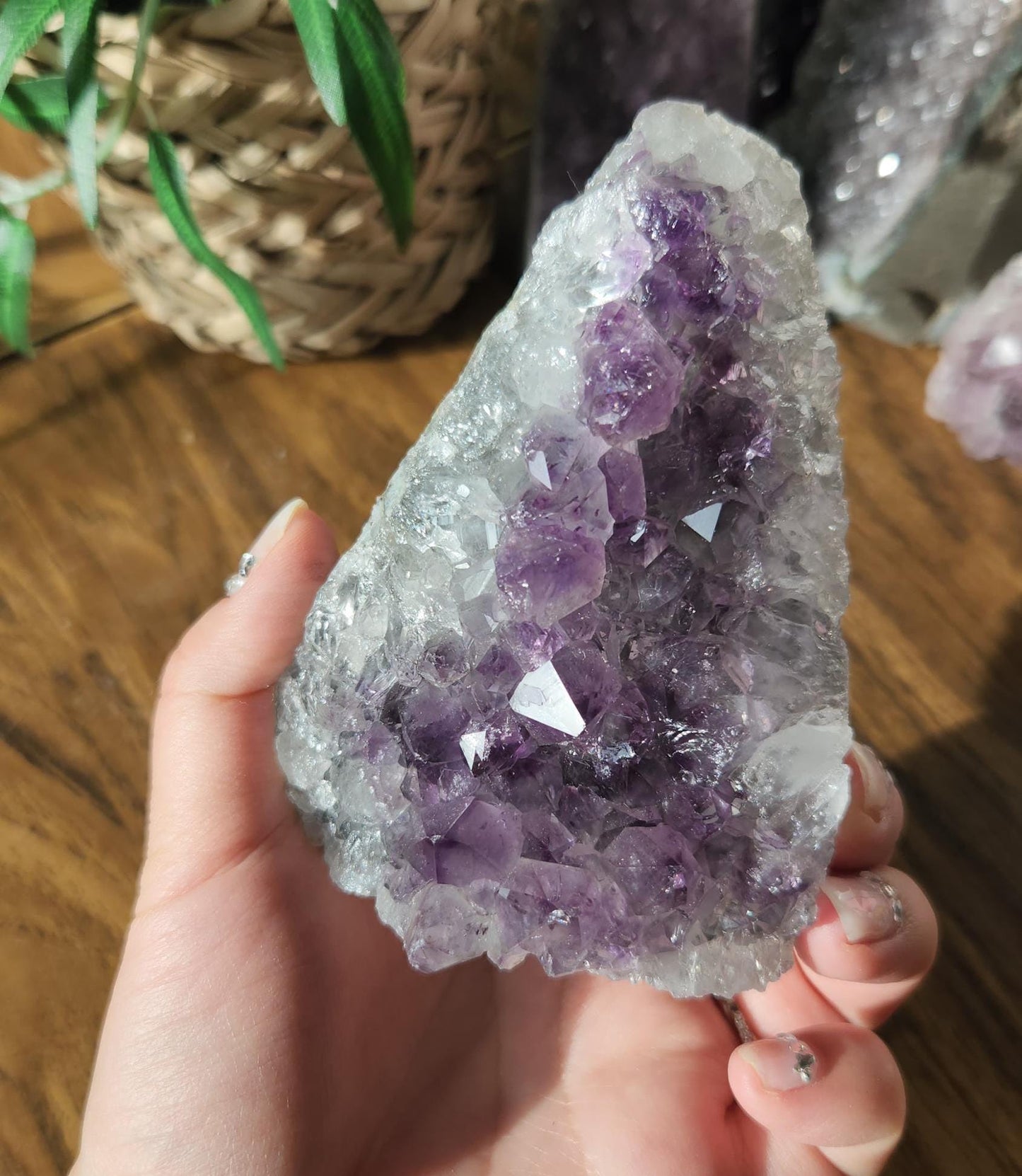 Beautiful dark purple amethyst raw cutbase, natural amethyst cluster, from Brazil