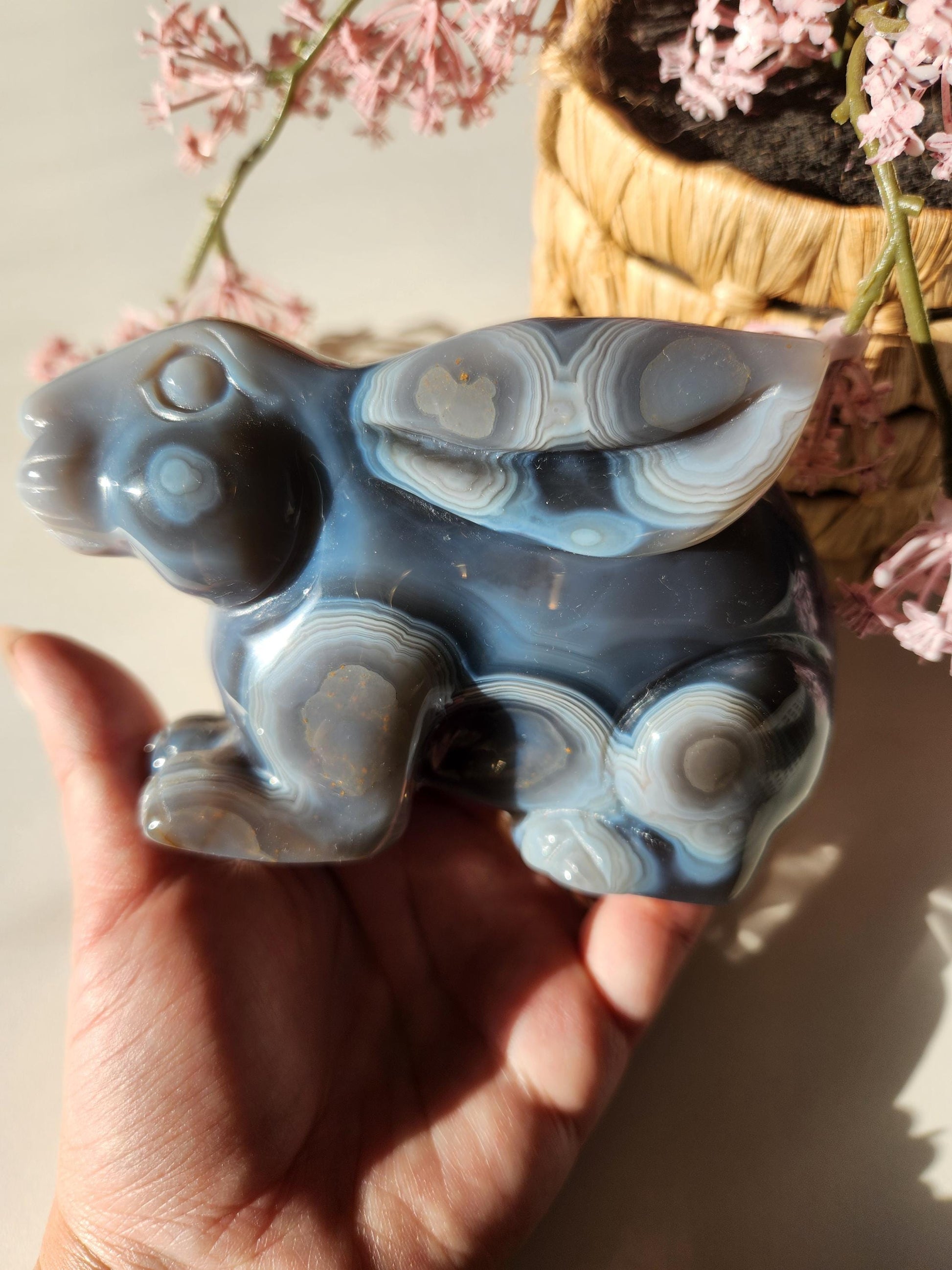 Amazing hand carved bunny agate with amethyst druzy