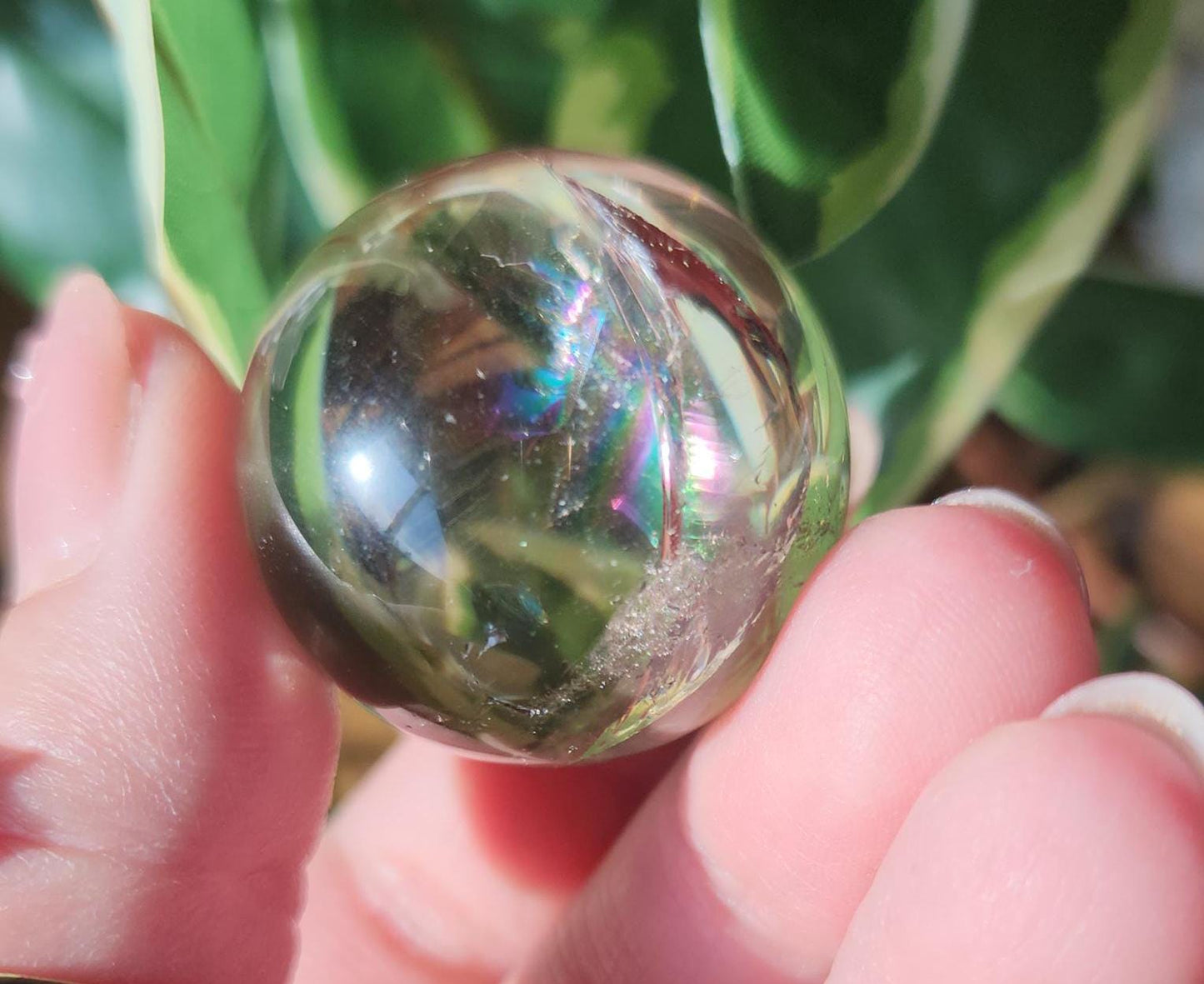 High quality natural light smoky quartz sphere with amazing rainbows
