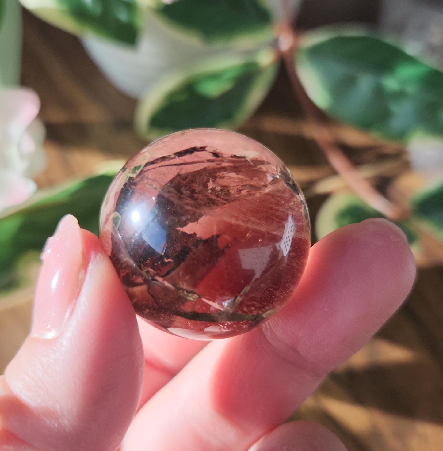 High quality natural dark smoky quartz sphere with amazing rainbows