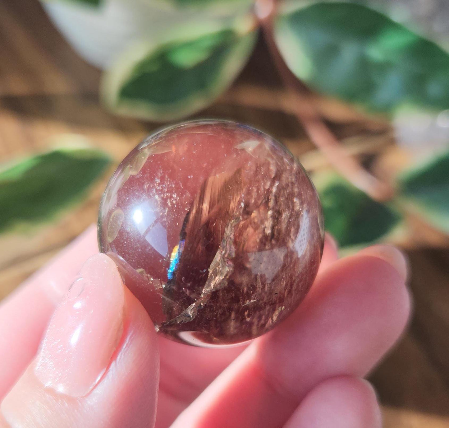 High quality natural dark smoky quartz sphere with amazing rainbows