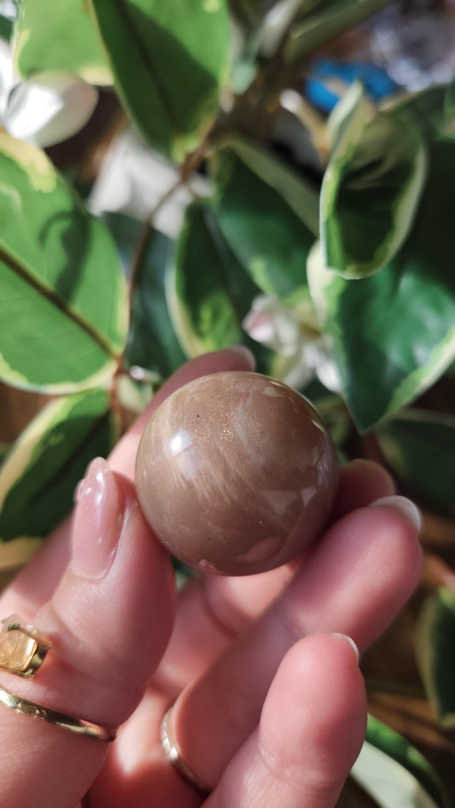 Beautiful high flash peach moonstone sphere