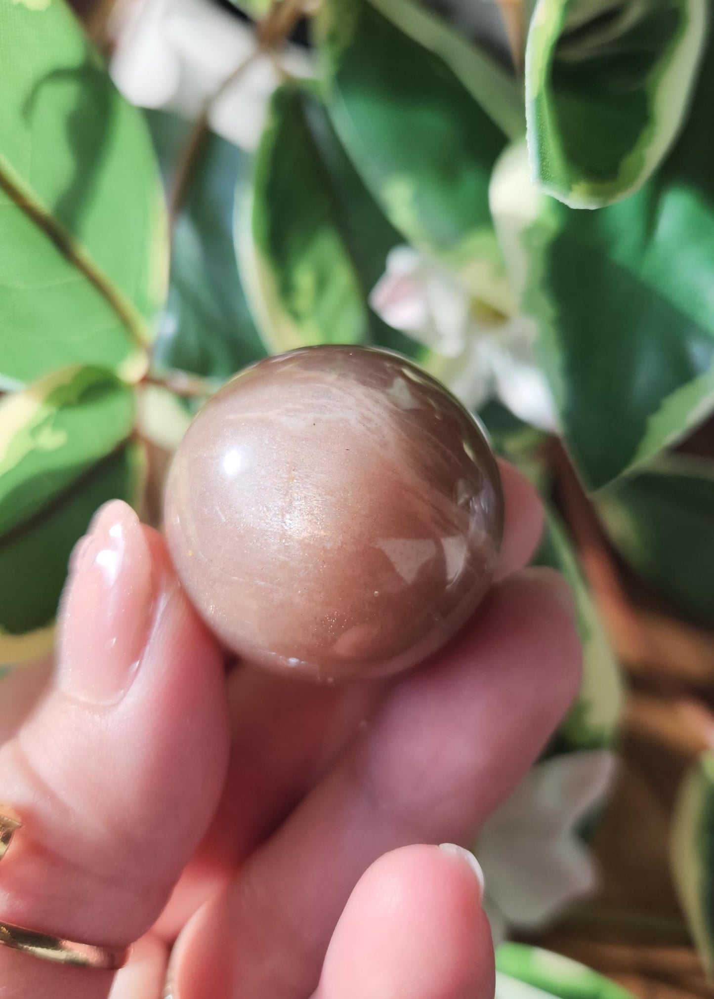 Beautiful high flash peach moonstone sphere