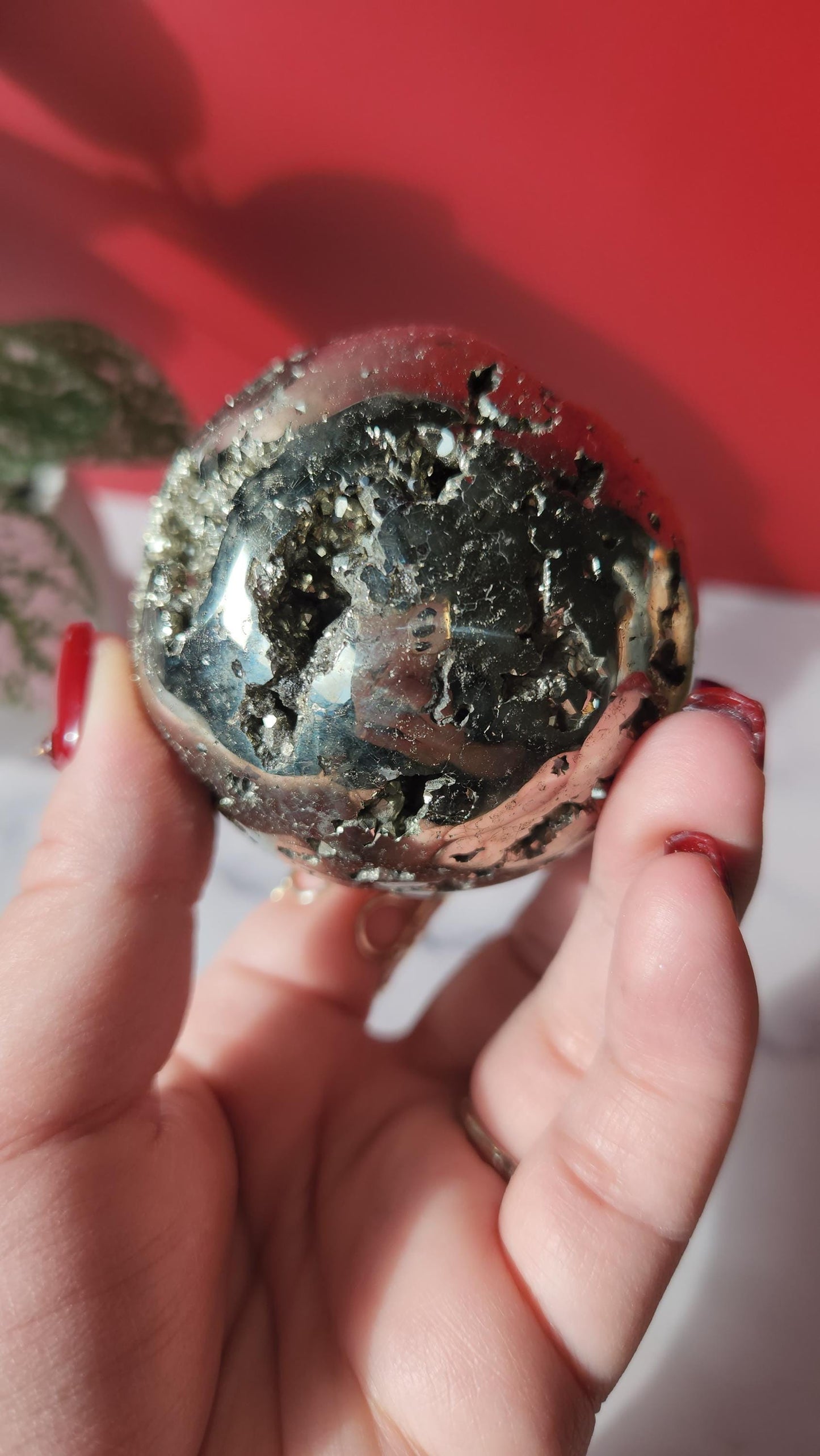 Beautiful high quality druzy pyrite sphere from Peru, druzy with cubic formations