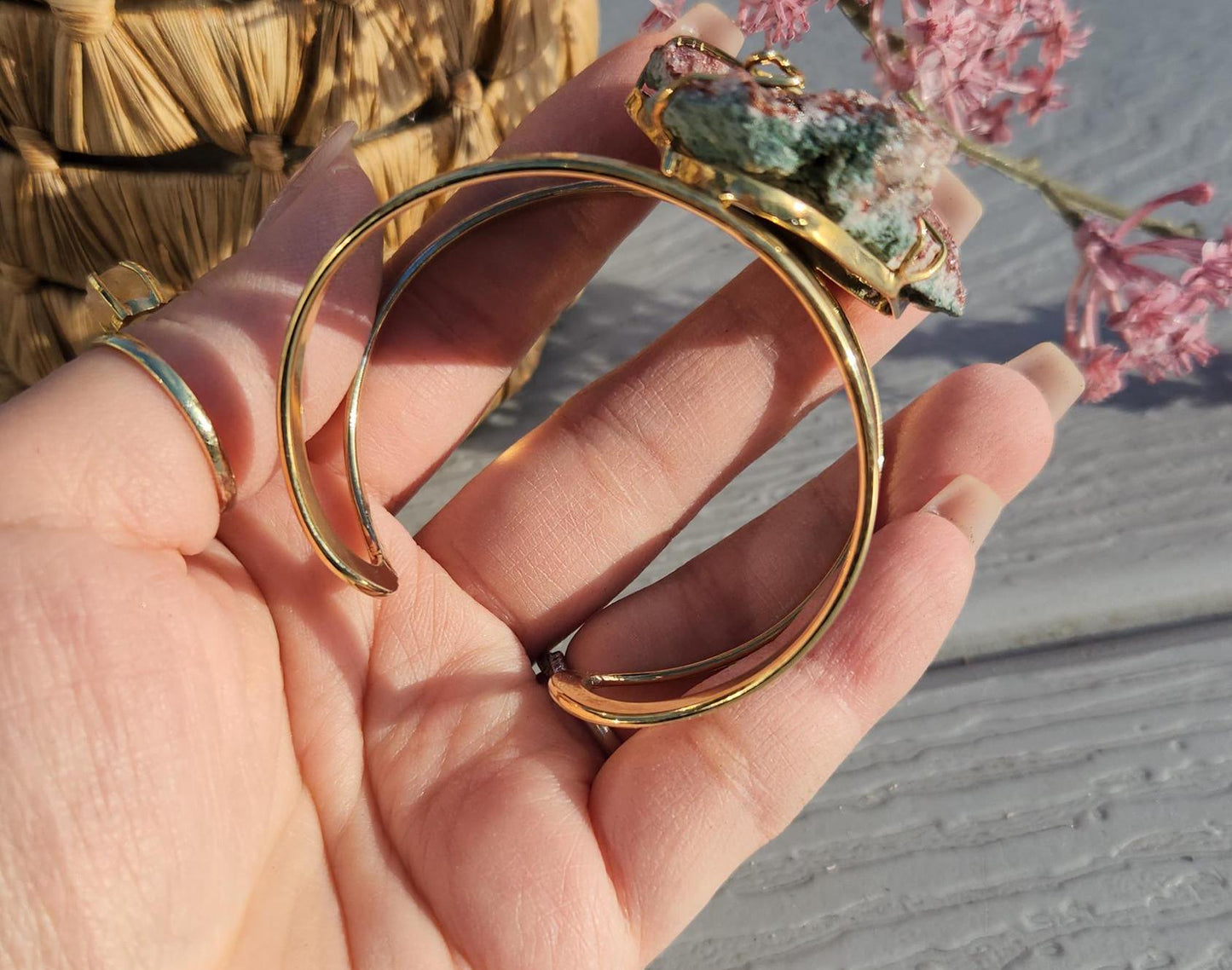 AAA rich red pink amethyst cluster bracelet bangle, sparkly pink amethyst from Brazil, gold  electroplated, adjustable