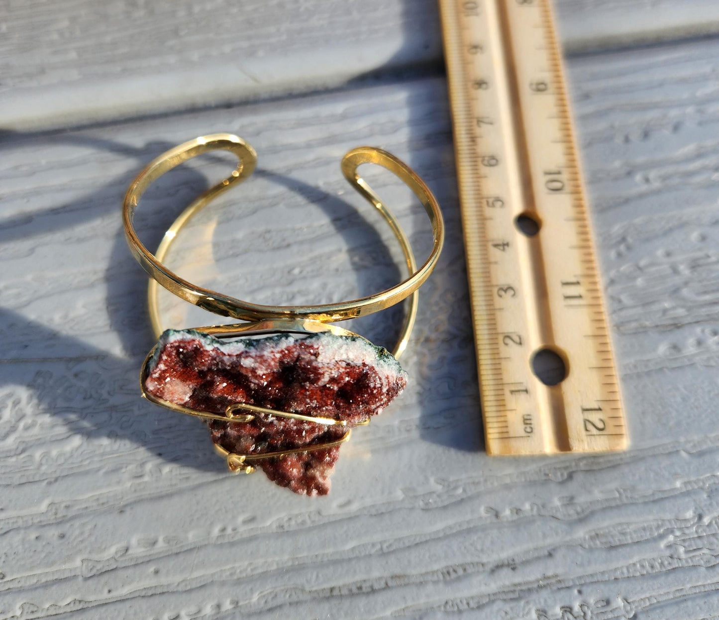 AAA rich red pink amethyst cluster gold bracelet/bangle from Brazil