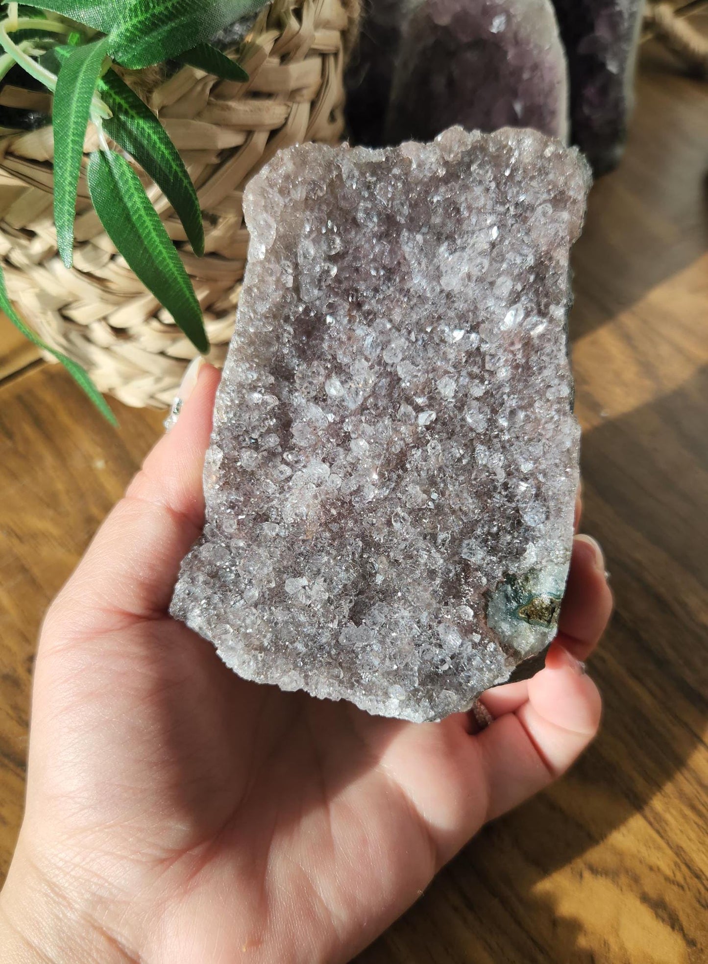 Pretty purple amethyst with small sparkly points, raw cutbase, natural, from Brazil