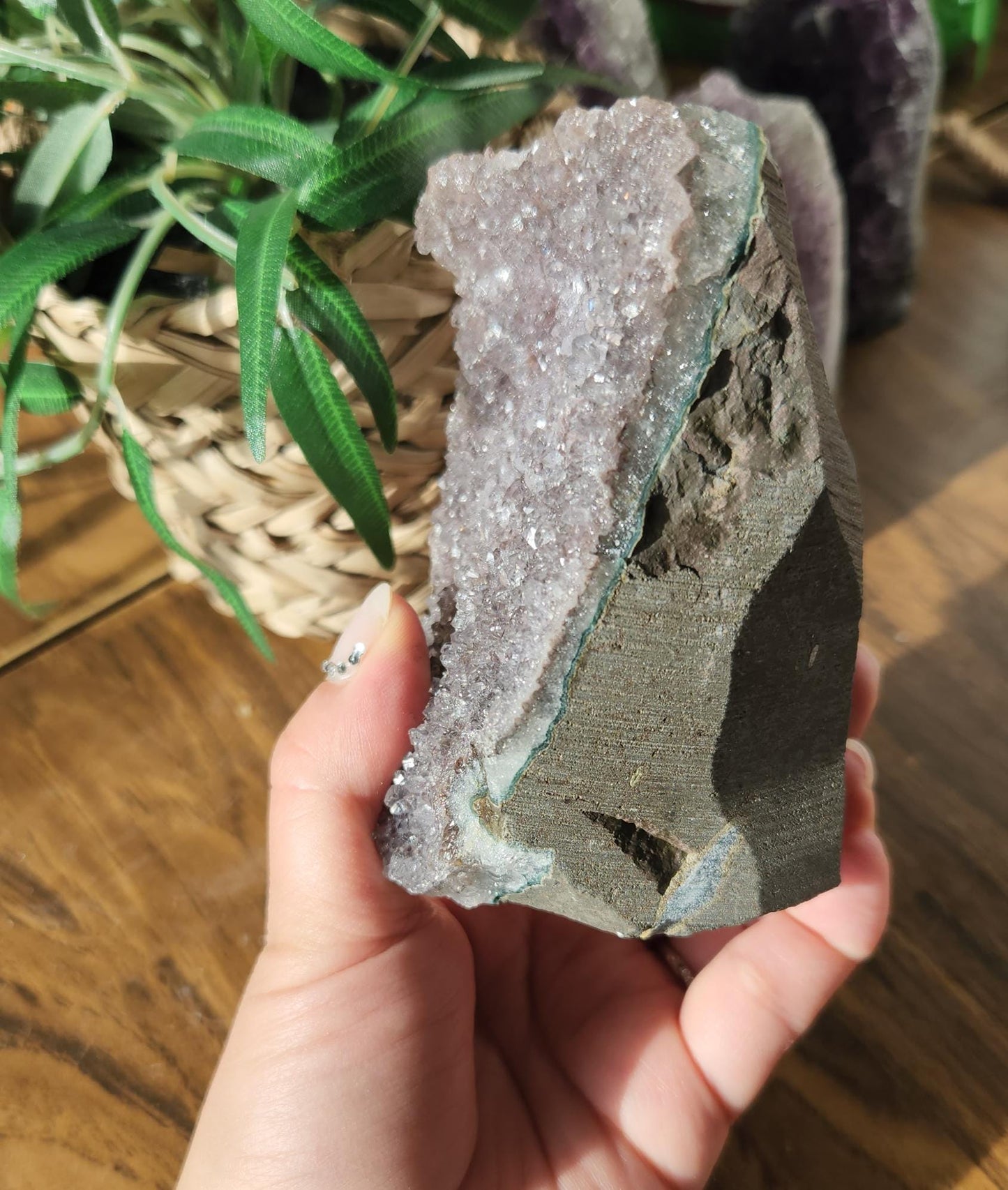 Pretty purple amethyst with small sparkly points, raw cutbase, natural, from Brazil