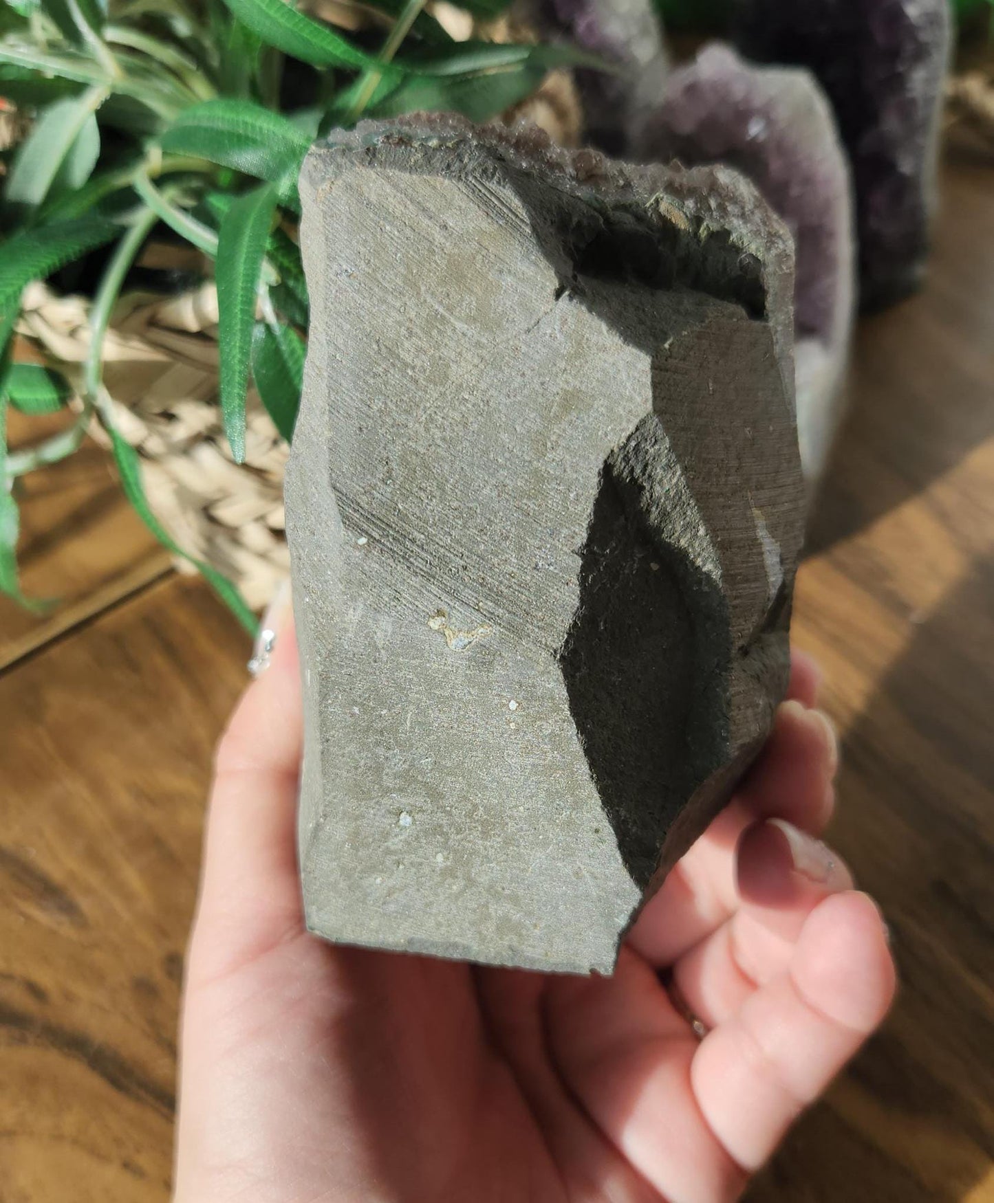 Pretty purple amethyst with small sparkly points, raw cutbase, natural, from Brazil