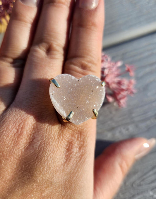 Beautiful champagne amethyst ring on silver, sparkly rainbow amethyst, adjustable ring